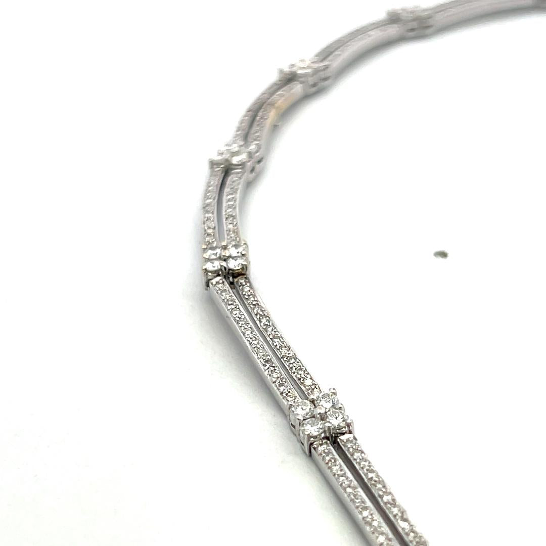 Vintage 18K White Gold Link Necklace with 5 Carat Round F-SI Diamonds