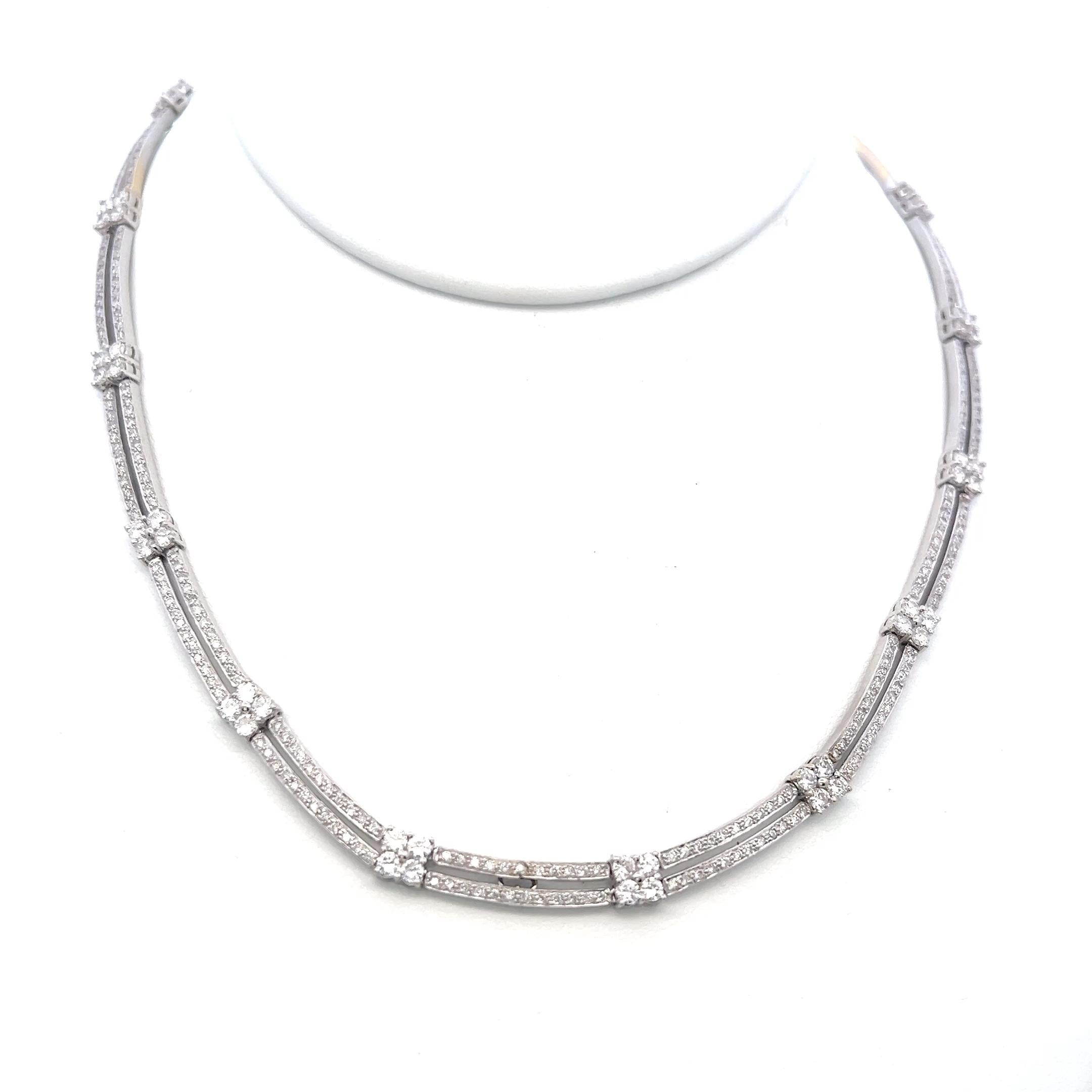 Vintage 18K White Gold Link Necklace with 5 Carat Round F-SI Diamonds