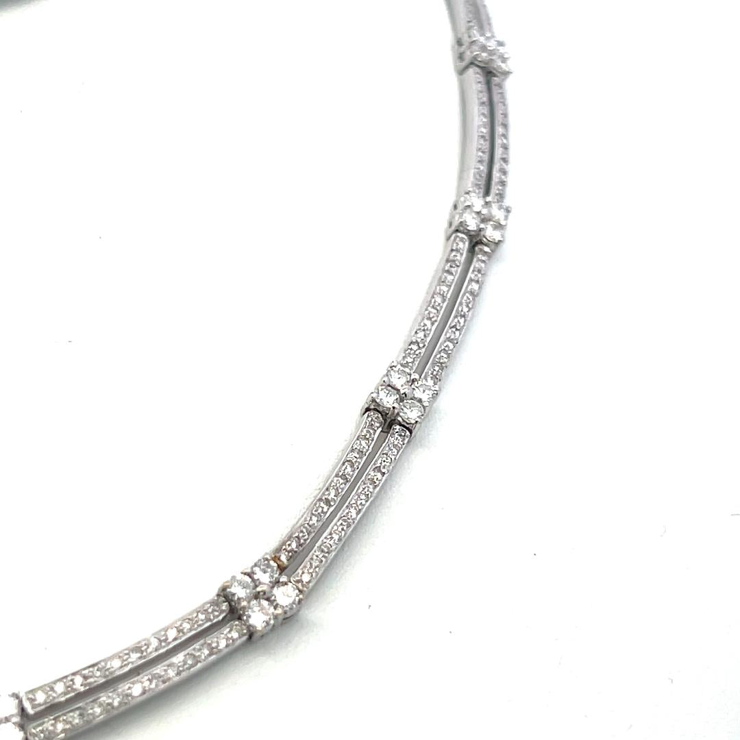 Vintage 18K White Gold Link Necklace with 5 Carat Round F-SI Diamonds