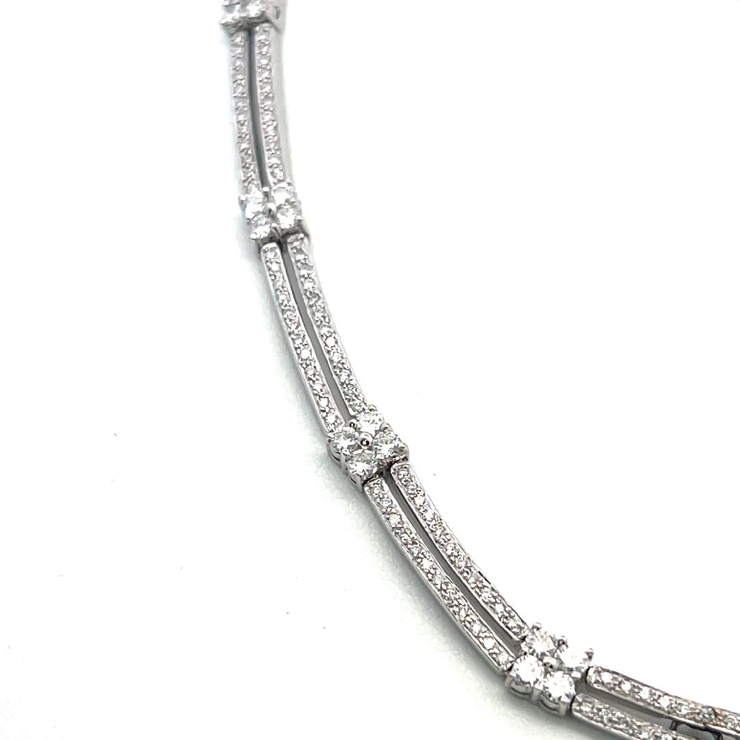Vintage 18K White Gold Link Necklace with 5 Carat Round F-SI Diamonds