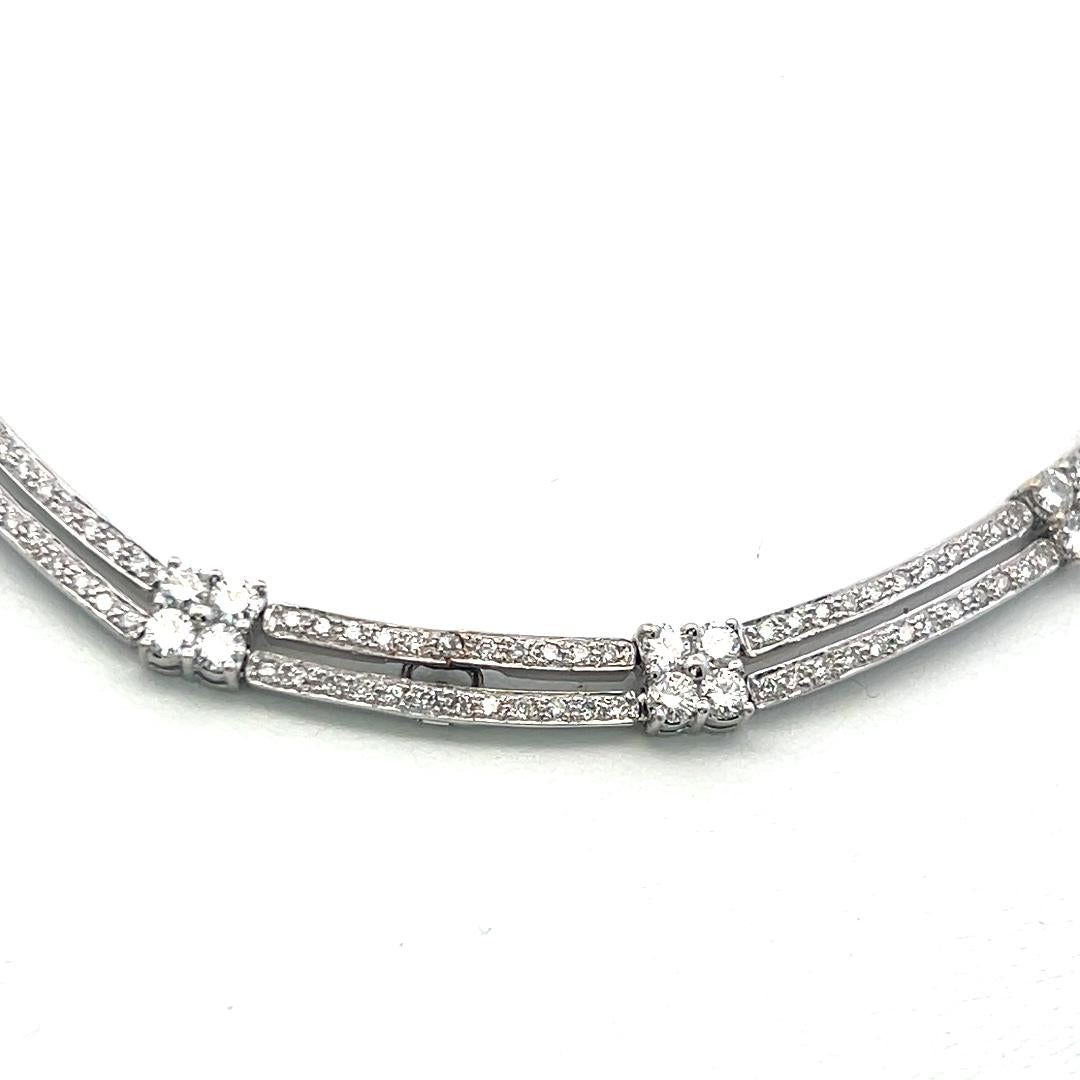 Vintage 18K White Gold Link Necklace with 5 Carat Round F-SI Diamonds