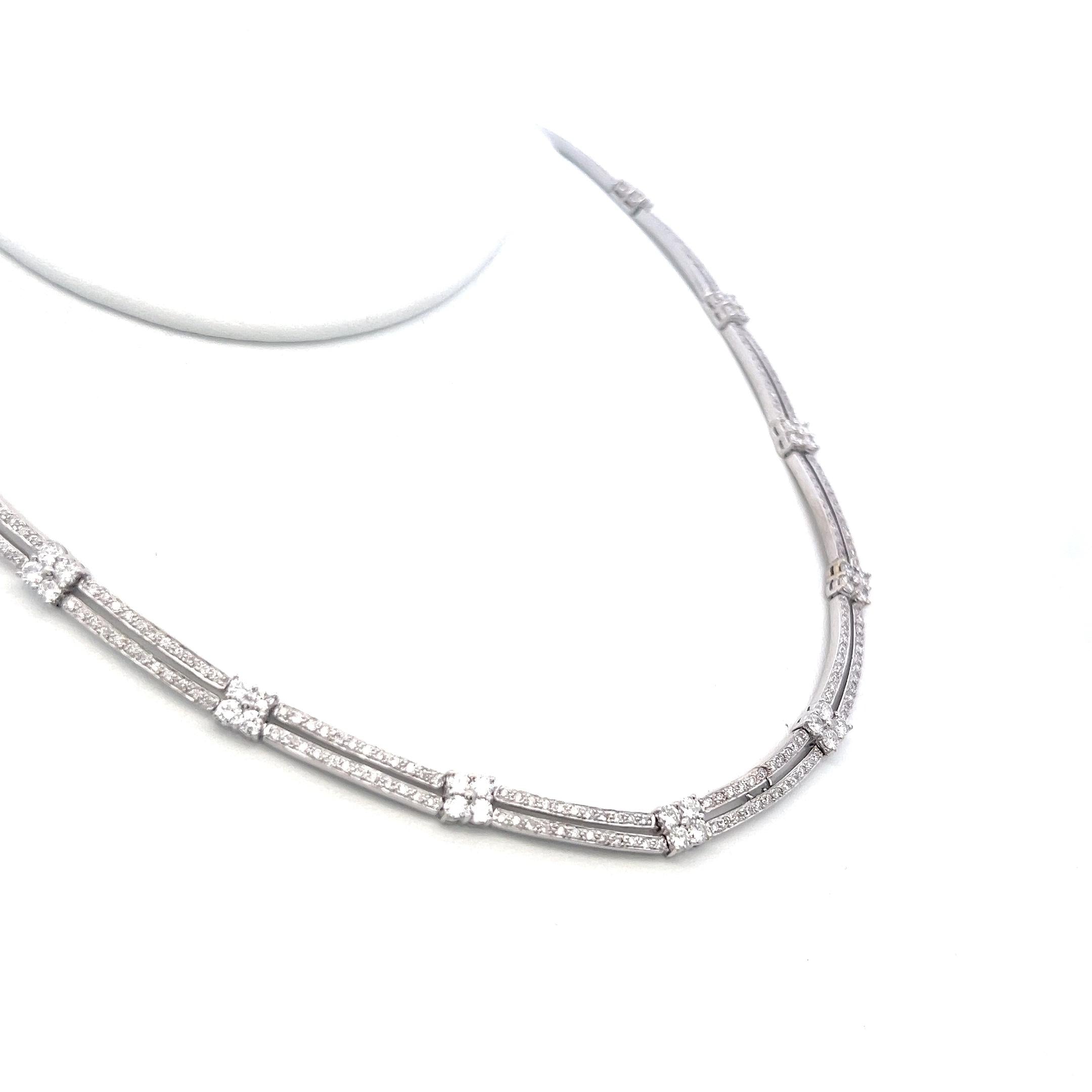 Vintage 18K White Gold Link Necklace with 5 Carat Round F-SI Diamonds