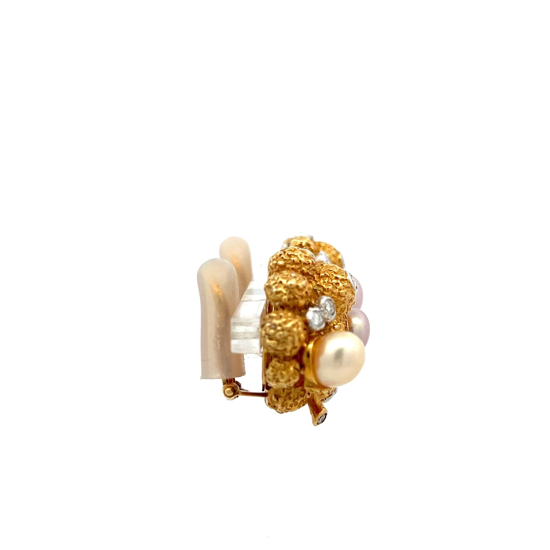 18K Yellow Gold Clip On Earrings with 0.66 Carat Round Diamonds 6.4-7.7mm Pearls
