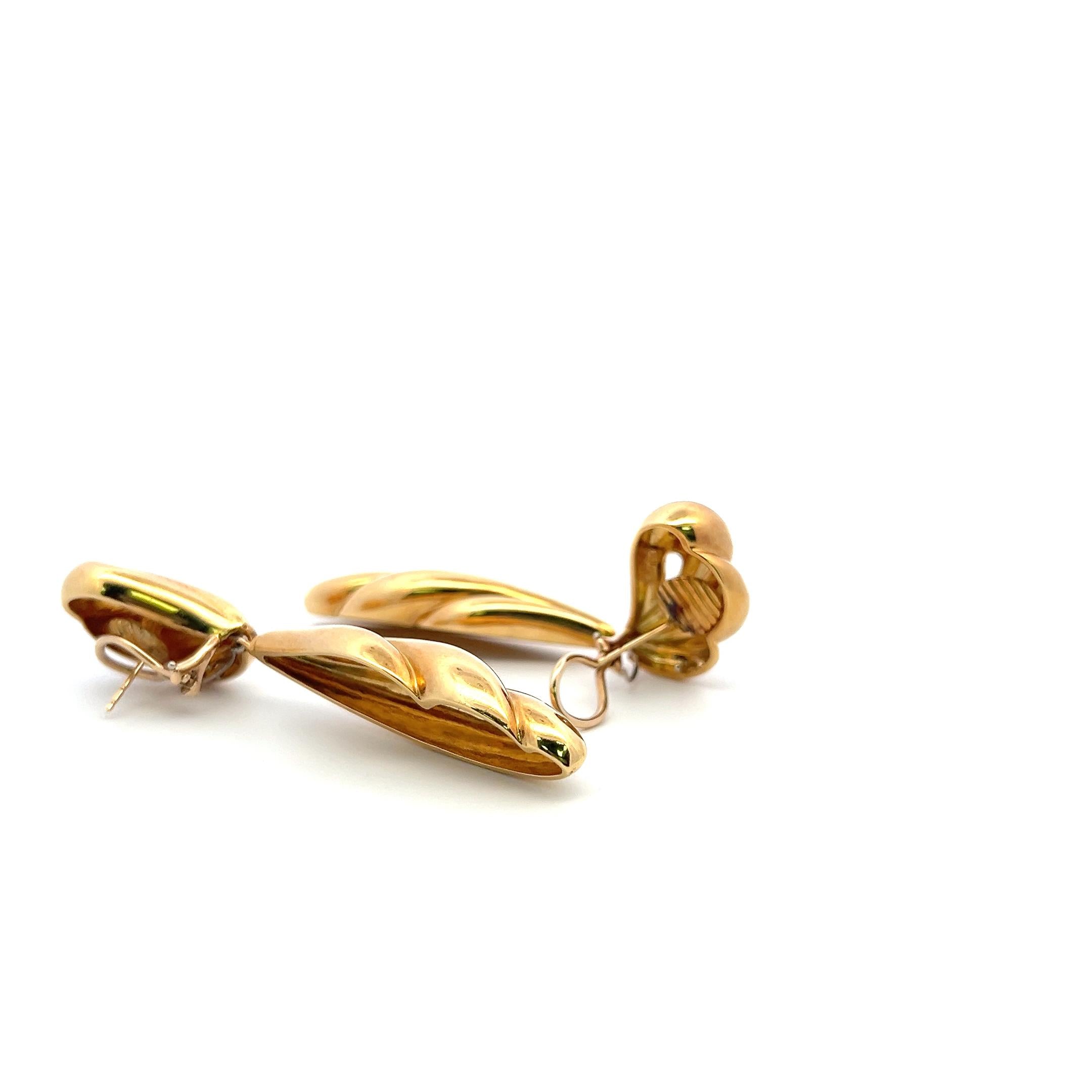 Vintage 18K Yellow Gold Bold Dangling Earrings 2.96 Inch 43.49 Grams