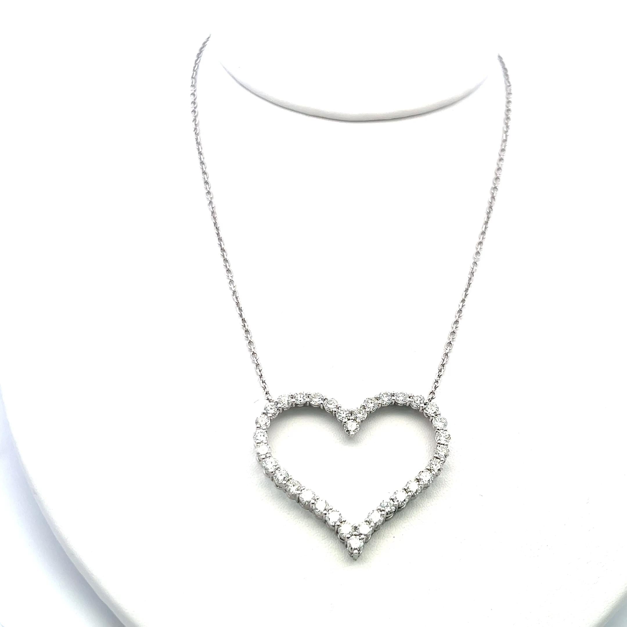14K White Gold Heart Pendant Necklace with 3.5 Carat Round I-SI Diamonds