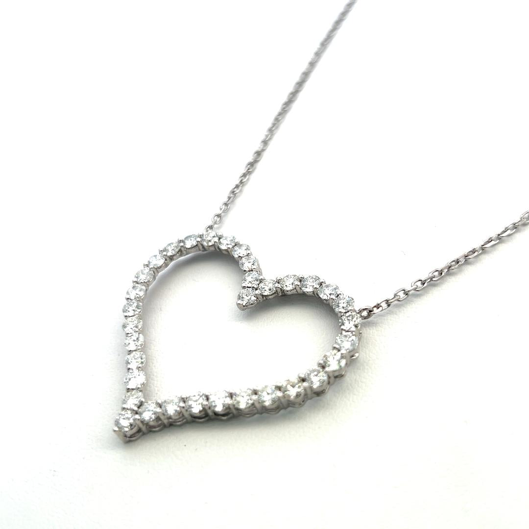 14K White Gold Heart Pendant Necklace with 3.5 Carat Round I-SI Diamonds