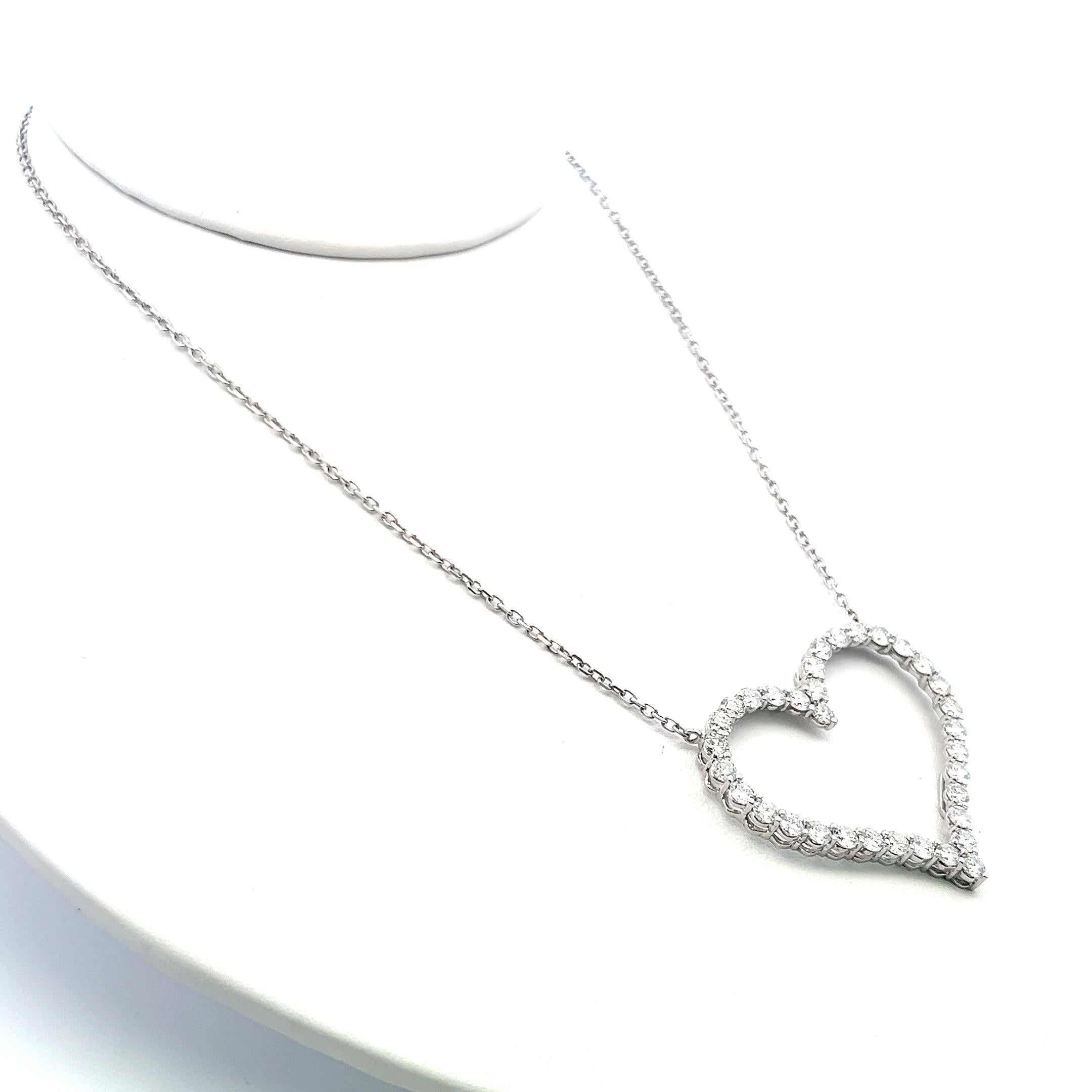 14K White Gold Heart Pendant Necklace with 3.5 Carat Round I-SI Diamonds