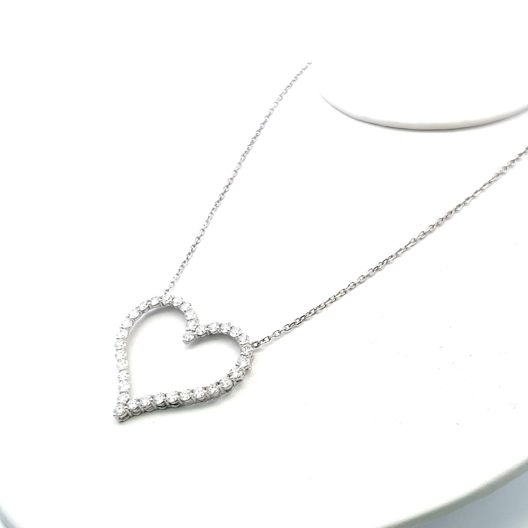 14K White Gold Heart Pendant Necklace with 3.5 Carat Round I-SI Diamonds