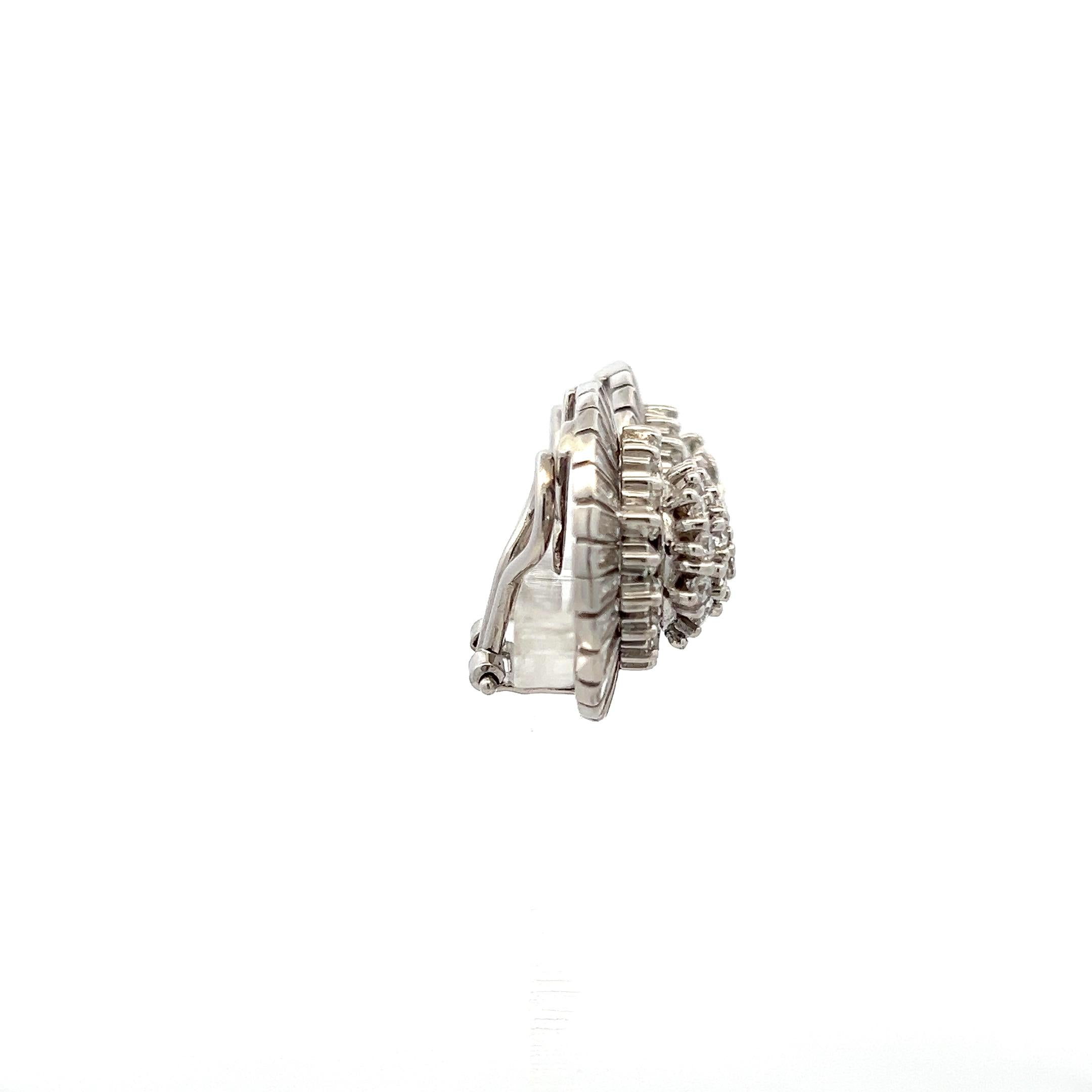 Vintage 18K White Gold Cluster Earrings with 7.4 Carat Mixed Cut Diamonds