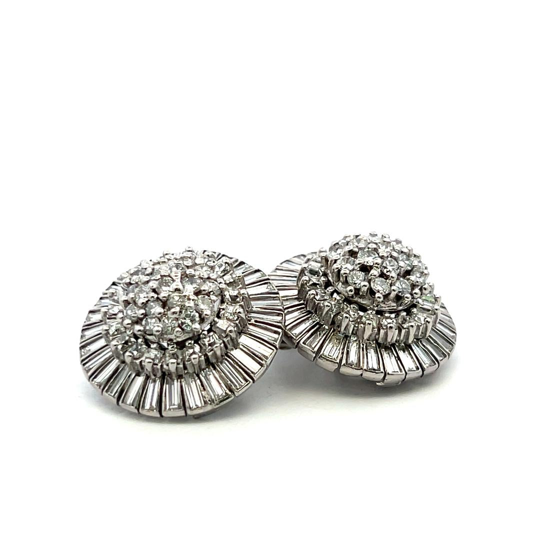 Vintage 18K White Gold Cluster Earrings with 7.4 Carat Mixed Cut Diamonds