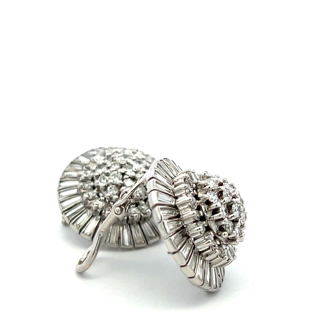 Vintage 18K White Gold Cluster Earrings with 7.4 Carat Mixed Cut Diamonds