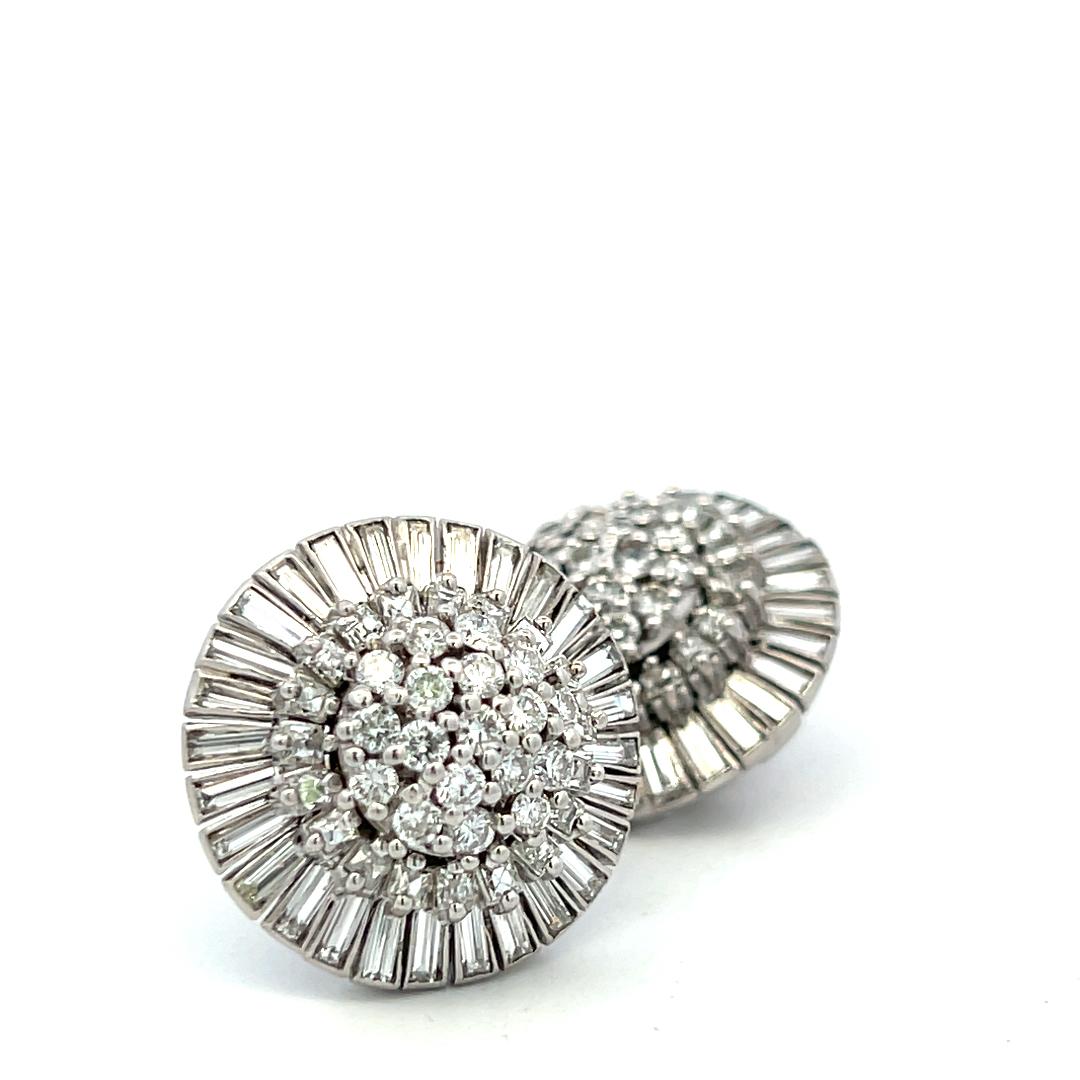 Vintage 18K White Gold Cluster Earrings with 7.4 Carat Mixed Cut Diamonds