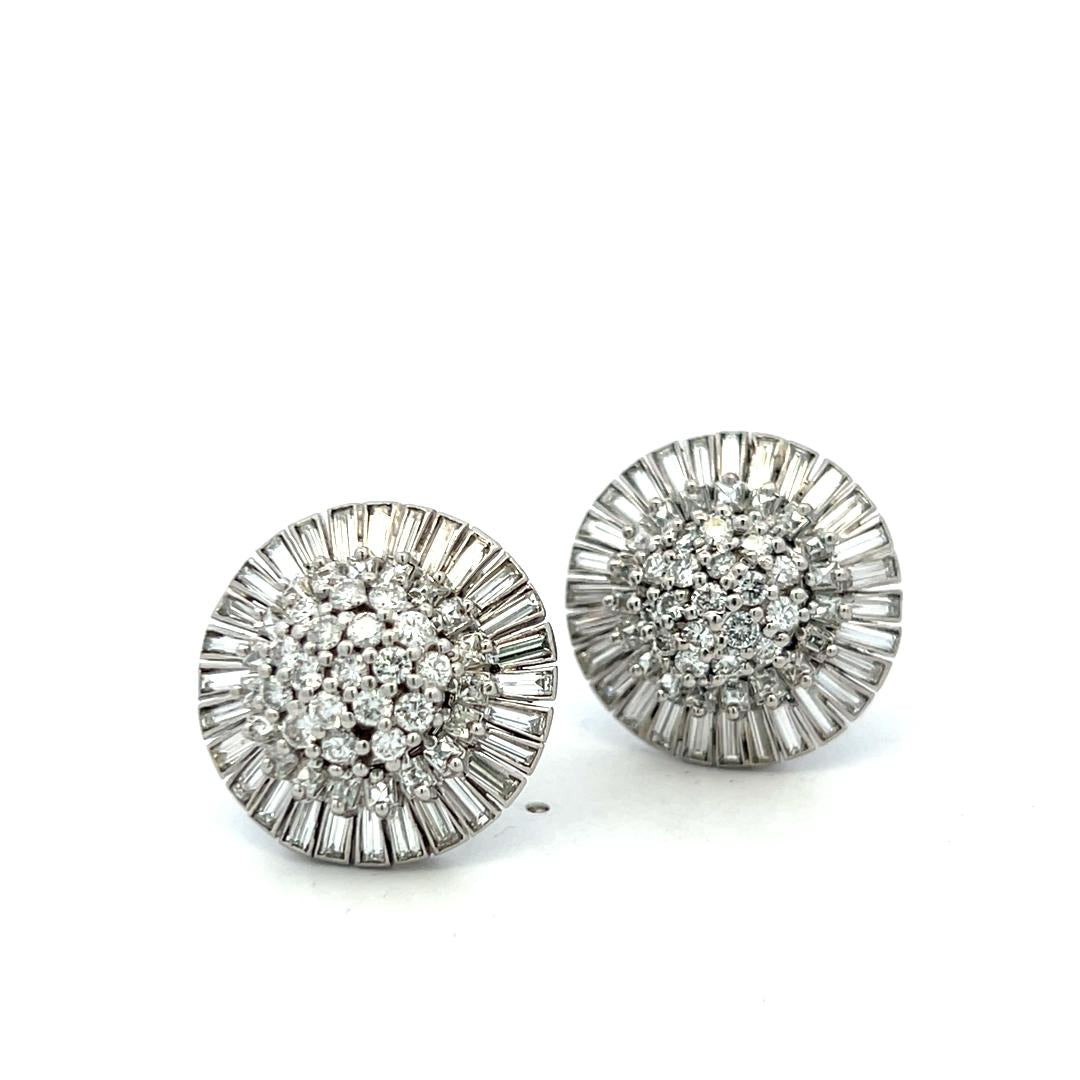 Vintage 18K White Gold Cluster Earrings with 7.4 Carat Mixed Cut Diamonds