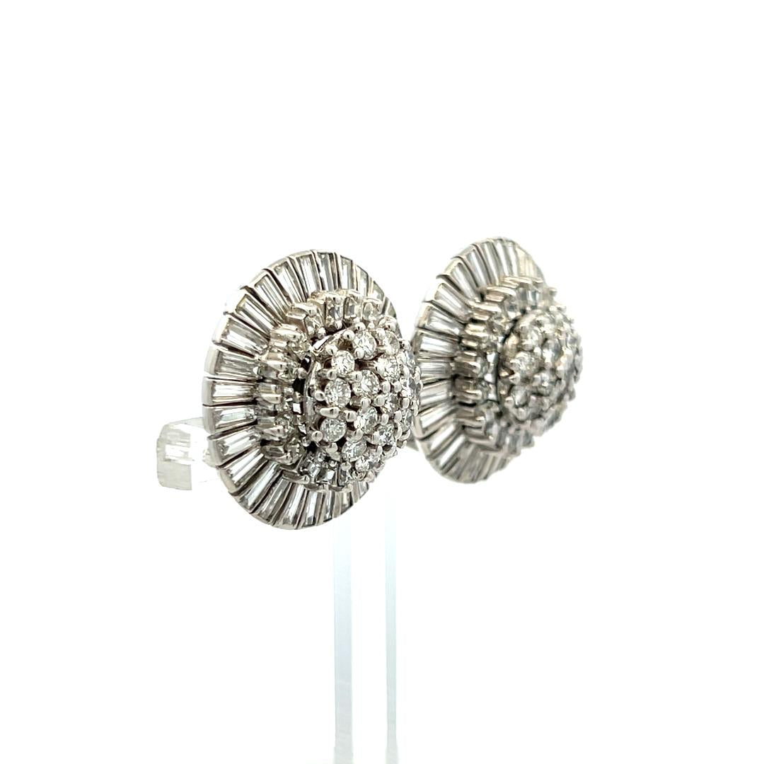 Vintage 18K White Gold Cluster Earrings with 7.4 Carat Mixed Cut Diamonds