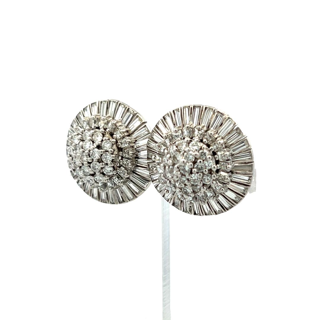 Vintage 18K White Gold Cluster Earrings with 7.4 Carat Mixed Cut Diamonds