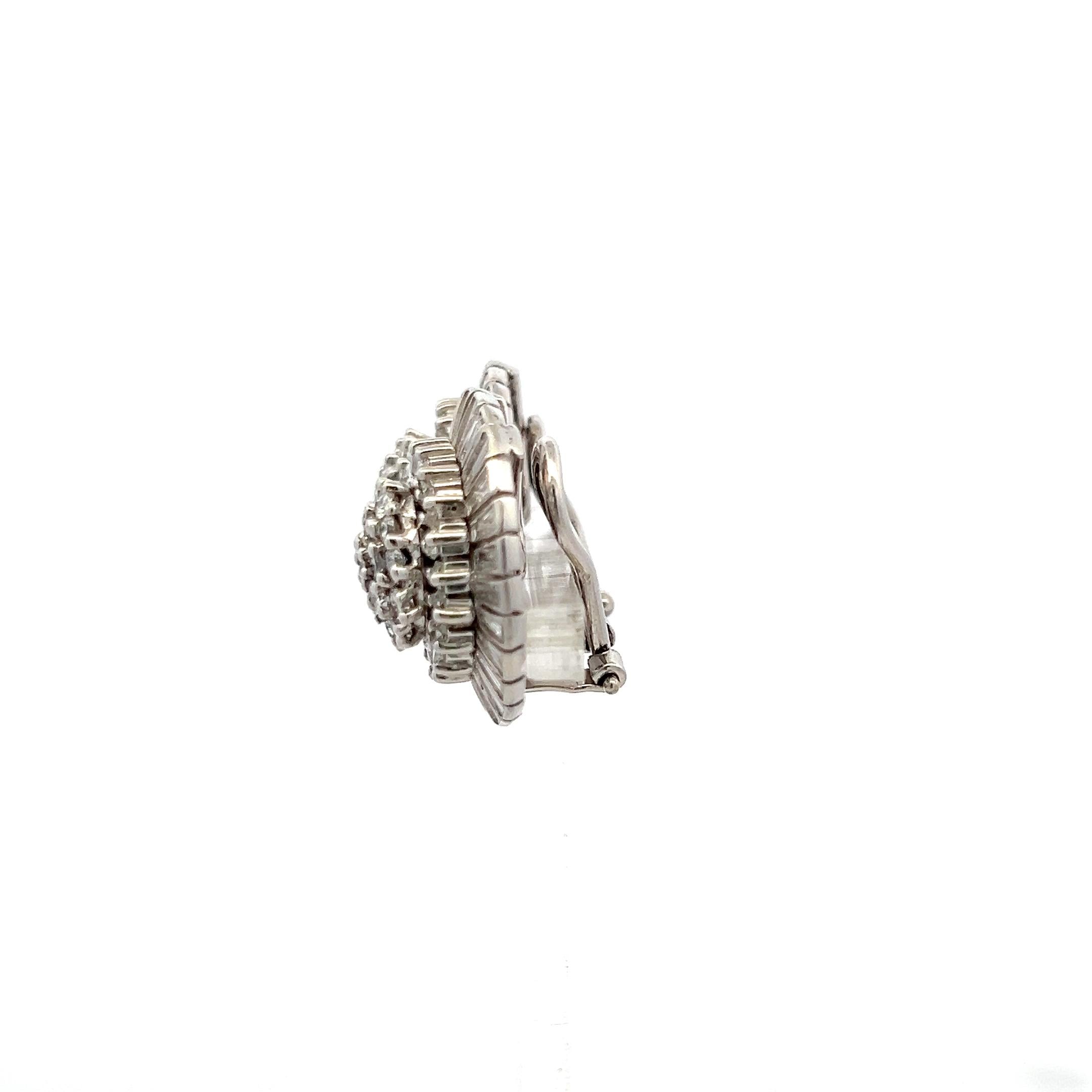 Vintage 18K White Gold Cluster Earrings with 7.4 Carat Mixed Cut Diamonds