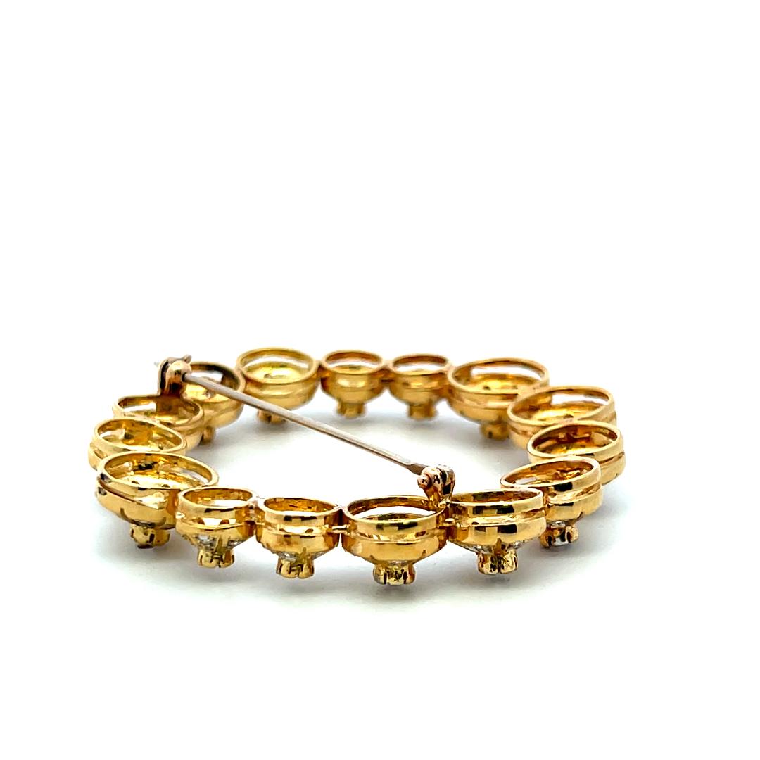 Vintage 18K Yellow Gold Pin Brooch with 1.36 Carat Round H VS Diamonds
