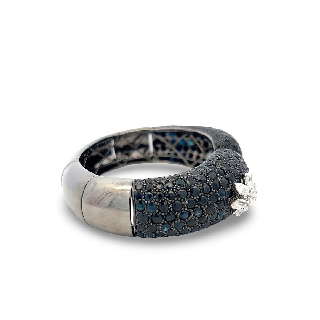 18K White Gold Bangle Bracelet with 2.45ct Mixed Cut H VS Diamonds 25ct Sapphire