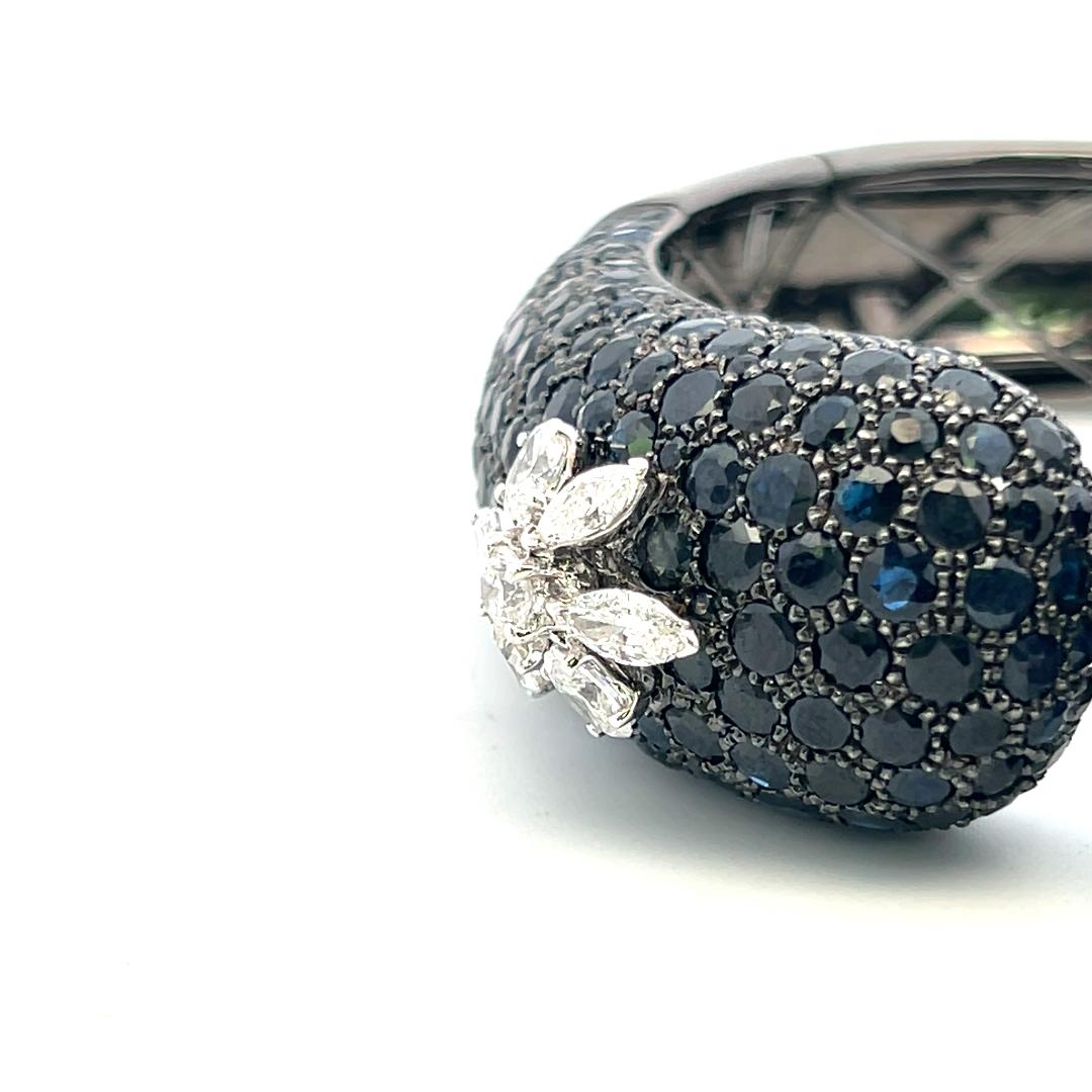 18K White Gold Bangle Bracelet with 2.45ct Mixed Cut H VS Diamonds 25ct Sapphire