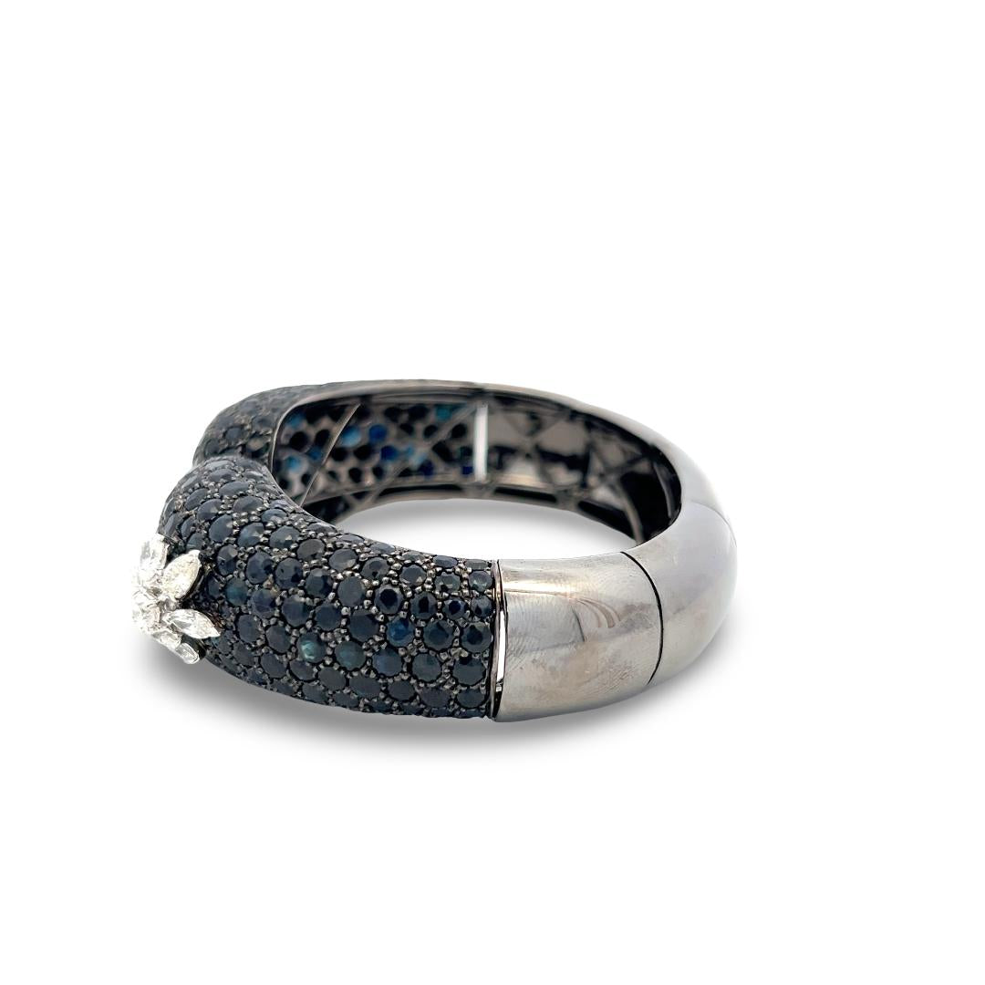 18K White Gold Bangle Bracelet with 2.45ct Mixed Cut H VS Diamonds 25ct Sapphire