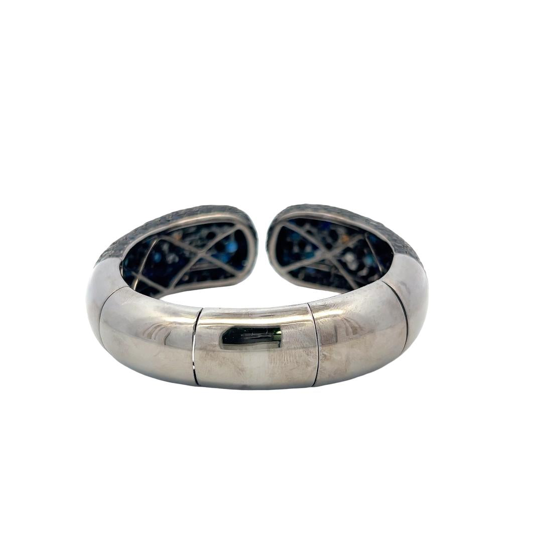 18K White Gold Bangle Bracelet with 2.45ct Mixed Cut H VS Diamonds 25ct Sapphire