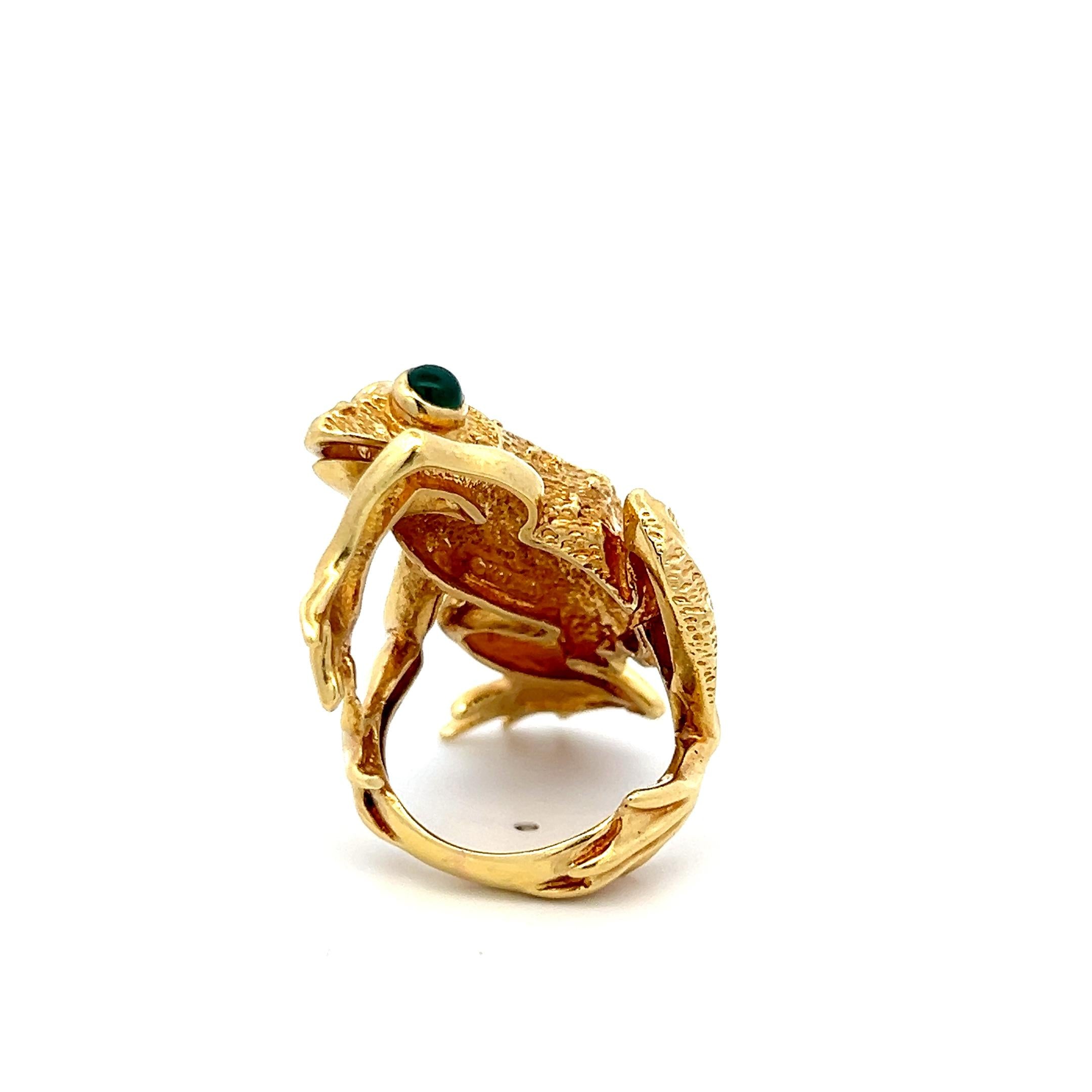 Kert Win 18K Yellow Gold Cocktail Frog Ring with 0.4 Carat Emerald in Size 7