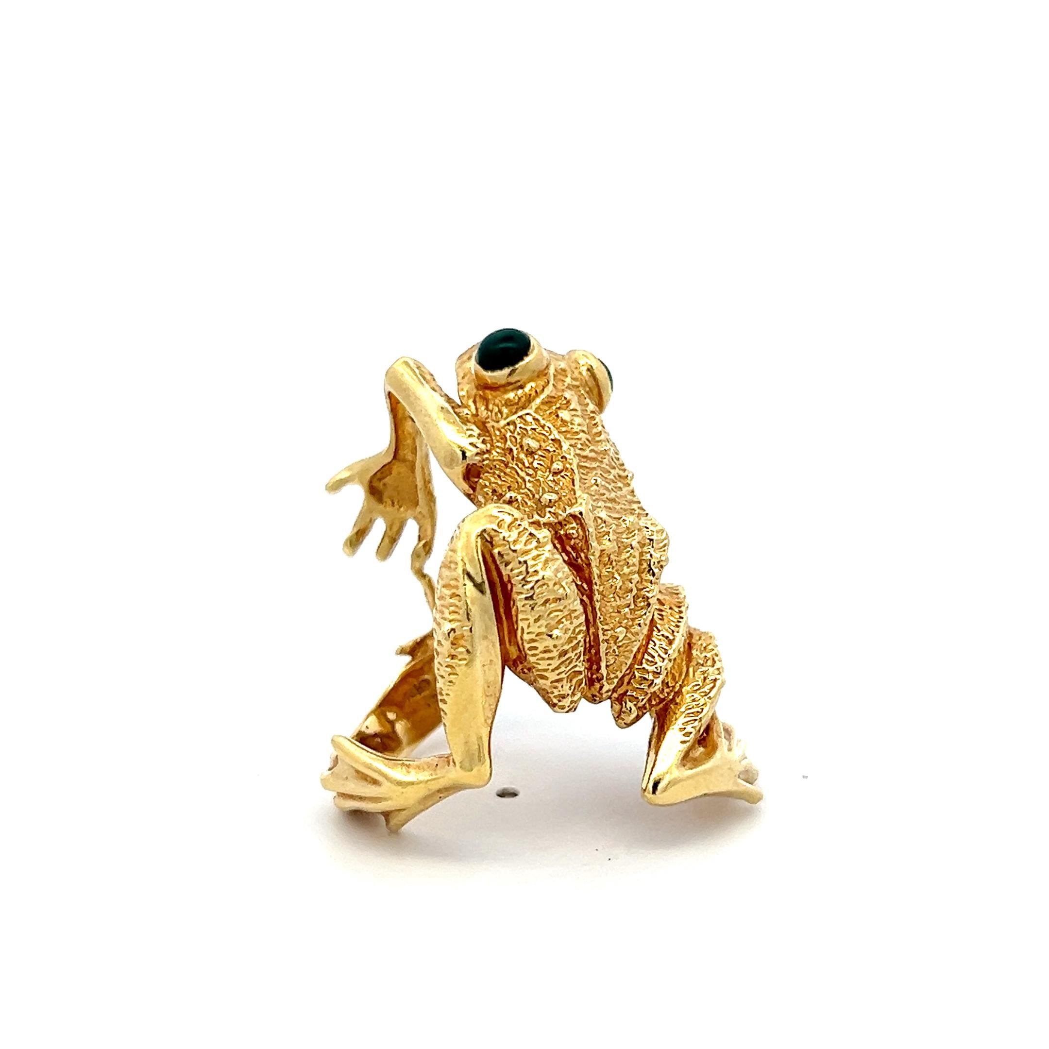 Kert Win 18K Yellow Gold Cocktail Frog Ring with 0.4 Carat Emerald in Size 7