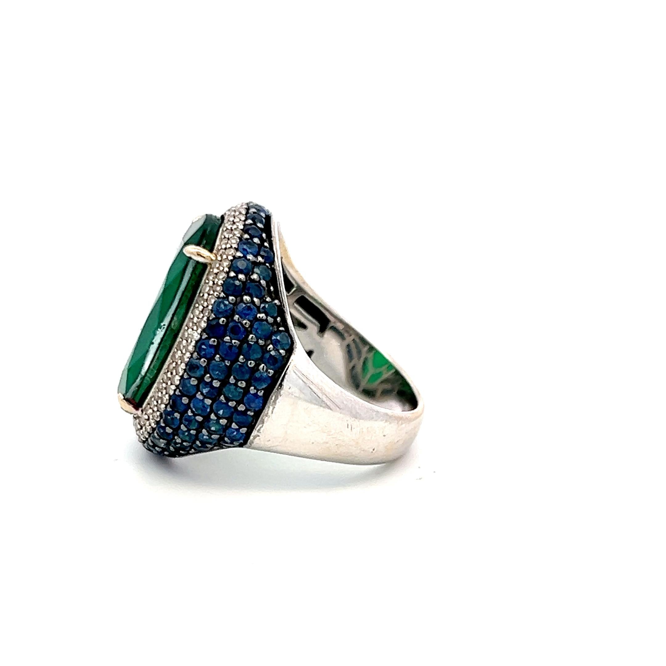 18K WG Cocktail Ring 0.5ct Round Diamonds 0.94ct Sapphire Size 6