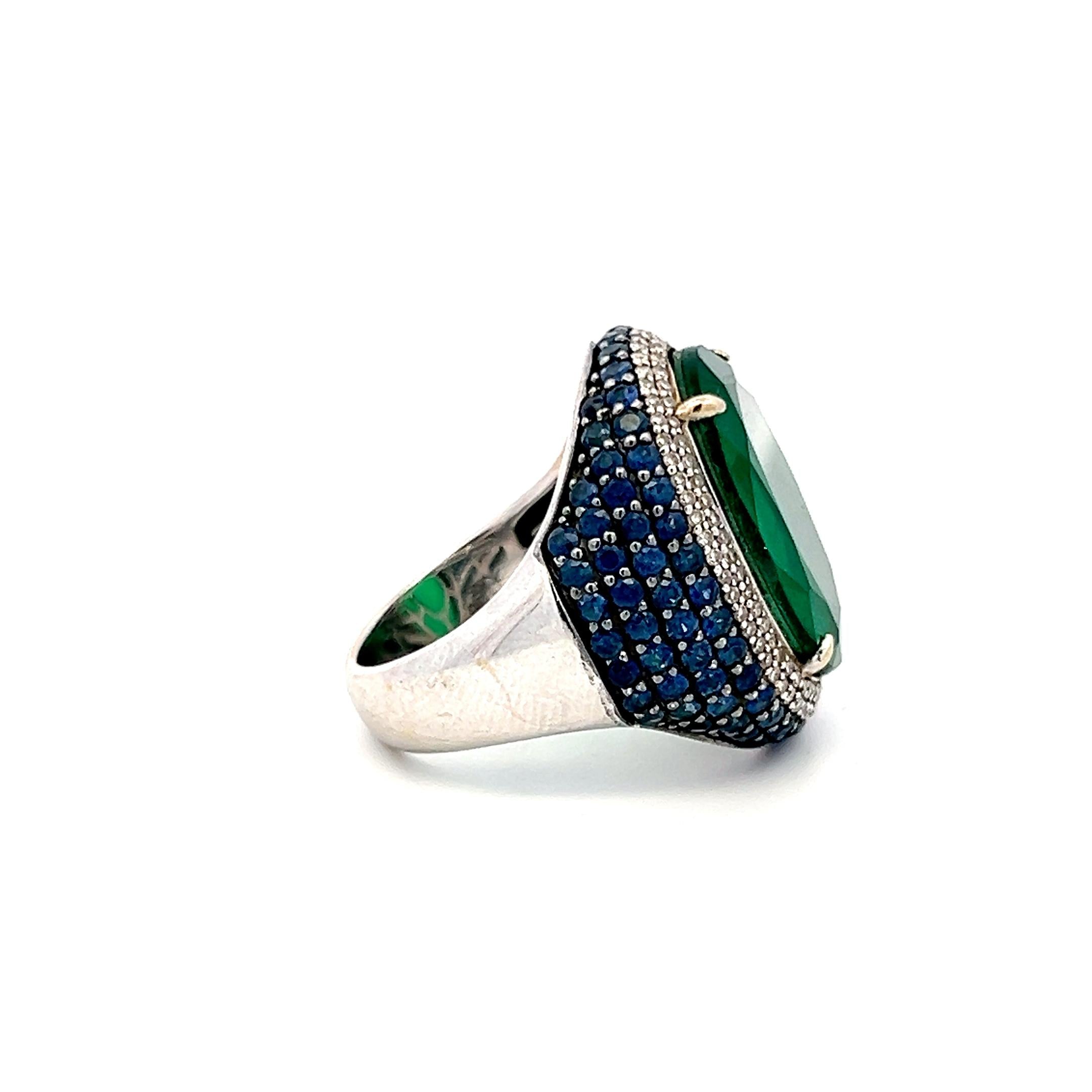 18K WG Cocktail Ring 0.5ct Round Diamonds 0.94ct Sapphire Size 6