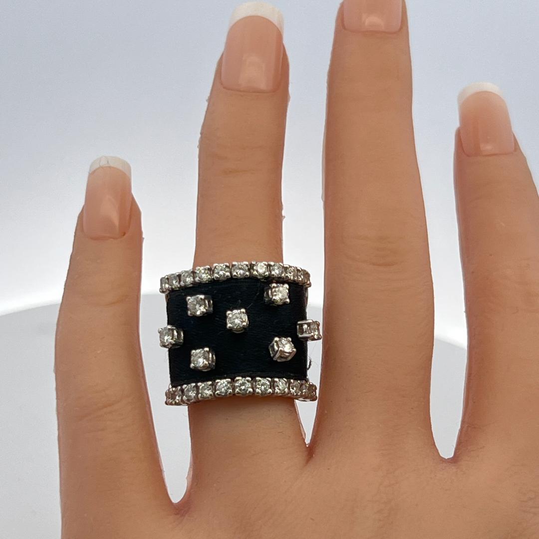 Vintage 18K White Gold Cocktail Ring with 1.8 Carat Round H VS Diamonds Size 6.5