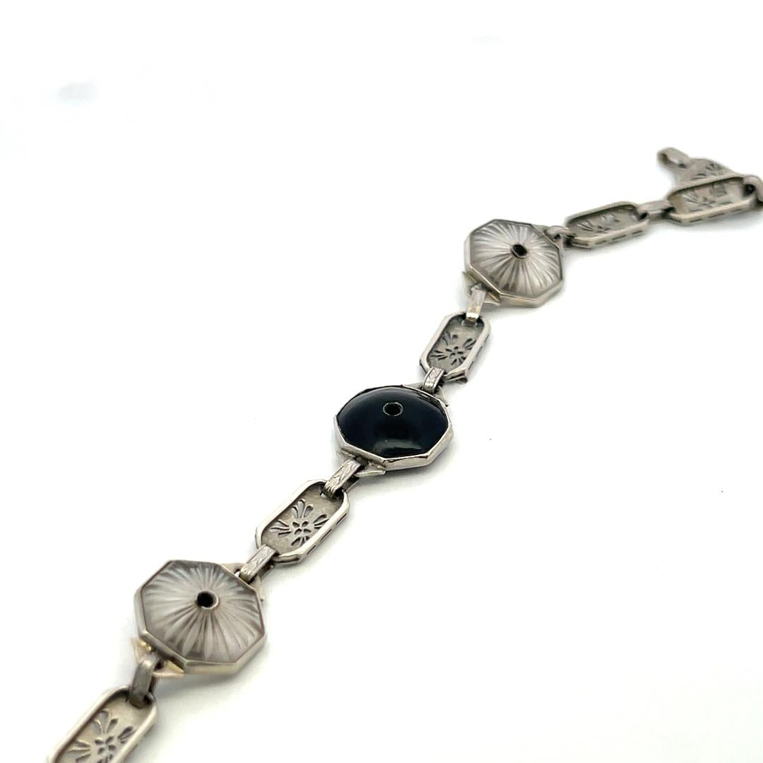 14K White Gold Filigree Bracelet 0.12ct Old European Cut Diamond 0.2ct Sapphire