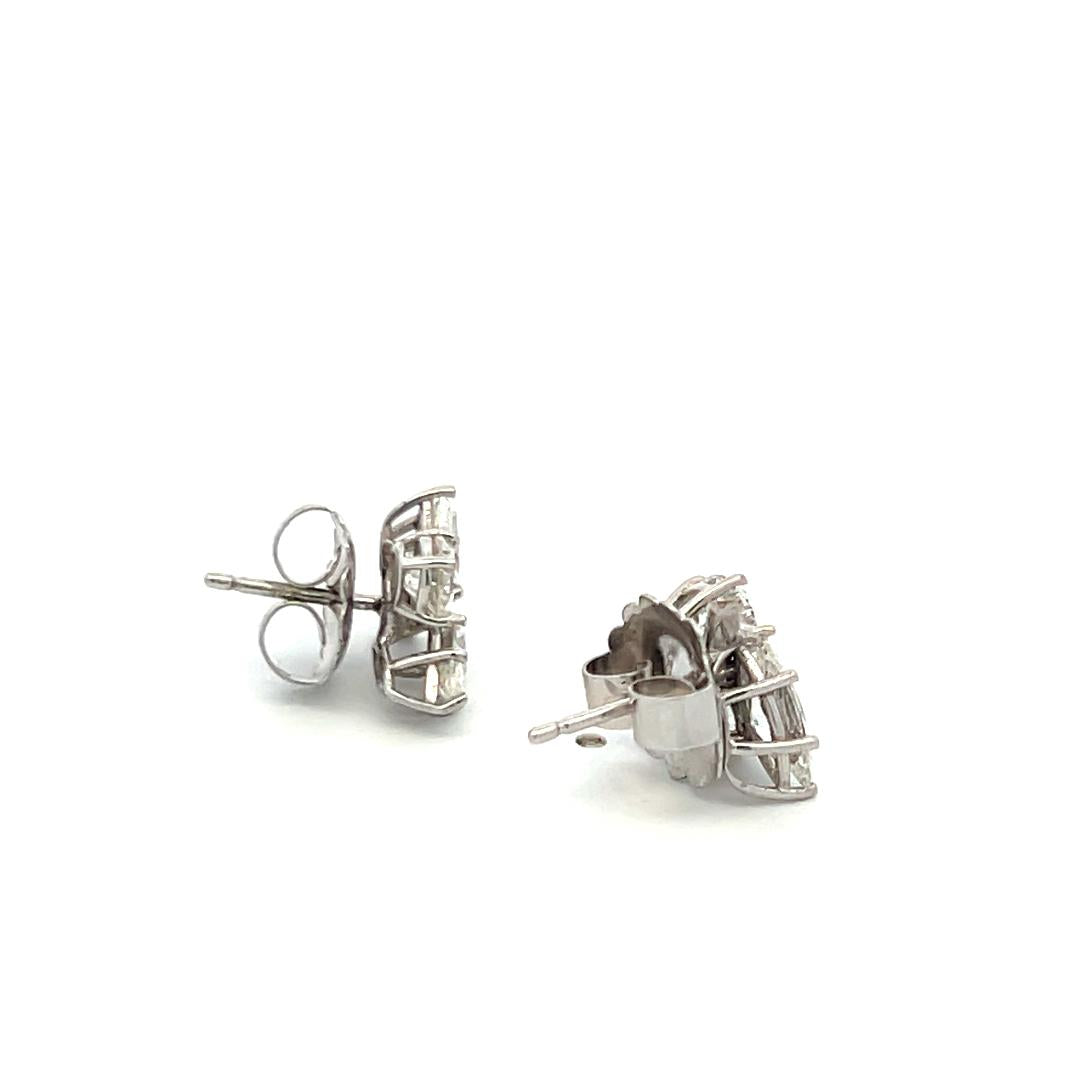 Vintage unique 14K White Gold Cluster Earrings 2.1 Carat Mix shape Diamonds