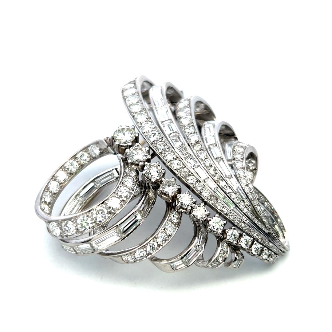 Vintage Platinum Pin Brooch with 17.6 Carat Mixed Cut G VS Diamonds 60.4 Grams