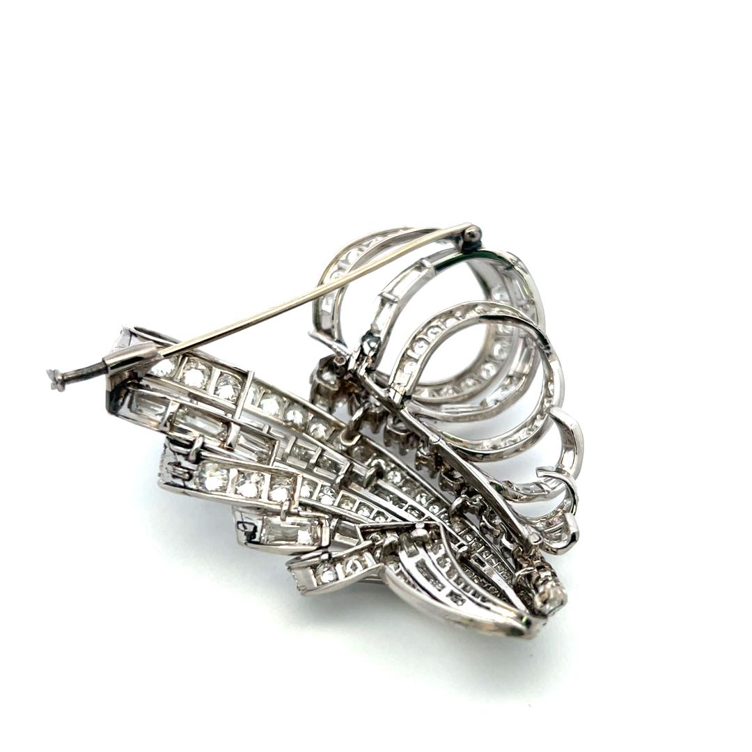 Vintage Platinum Pin Brooch with 17.6 Carat Mixed Cut G VS Diamonds 60.4 Grams