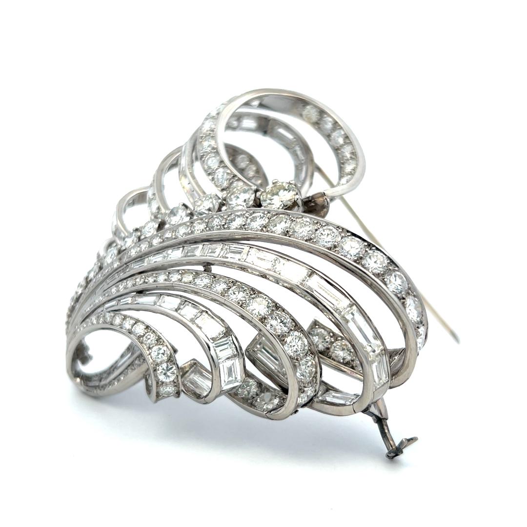 Vintage Platinum Pin Brooch with 17.6 Carat Mixed Cut G VS Diamonds 60.4 Grams