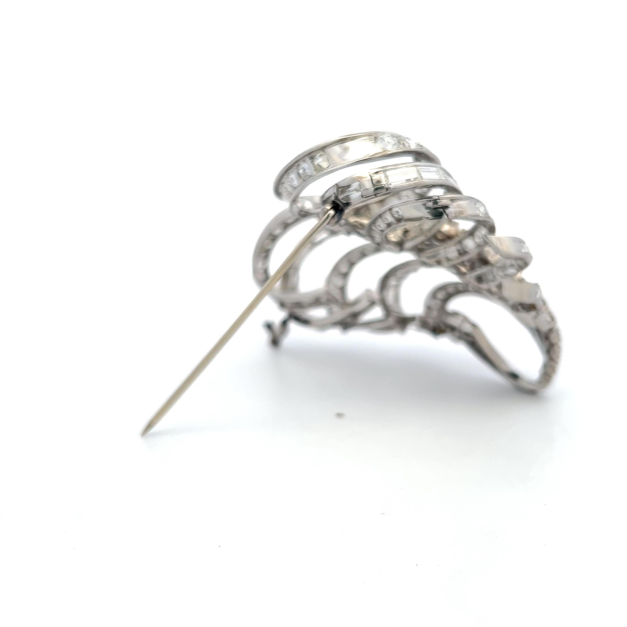 Vintage Platinum Pin Brooch with 17.6 Carat Mixed Cut G VS Diamonds 60.4 Grams