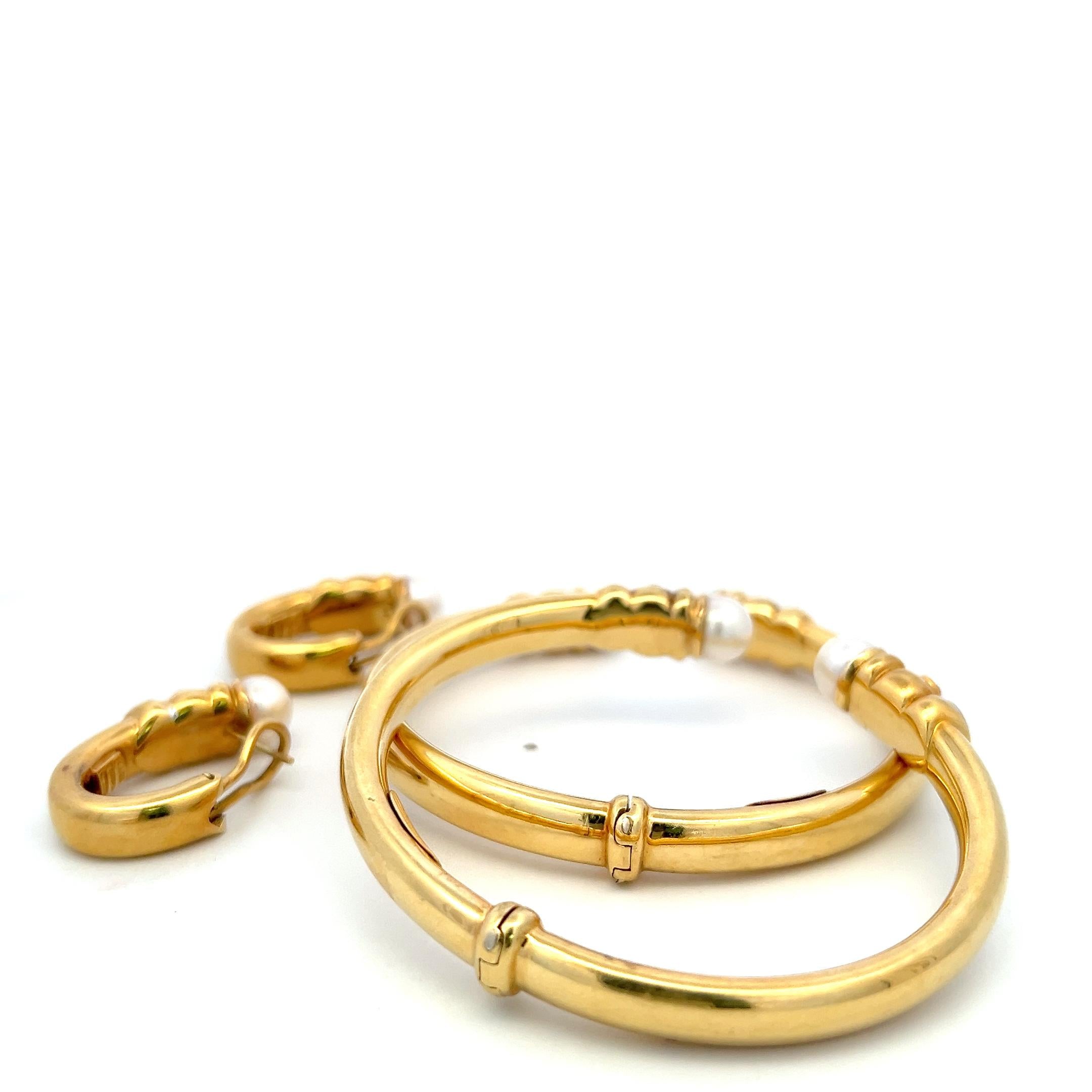 18K YG Bangle Bracelet & Earrings Set 0.45ct Diamond 0.8ct Sapphire & Multi gems