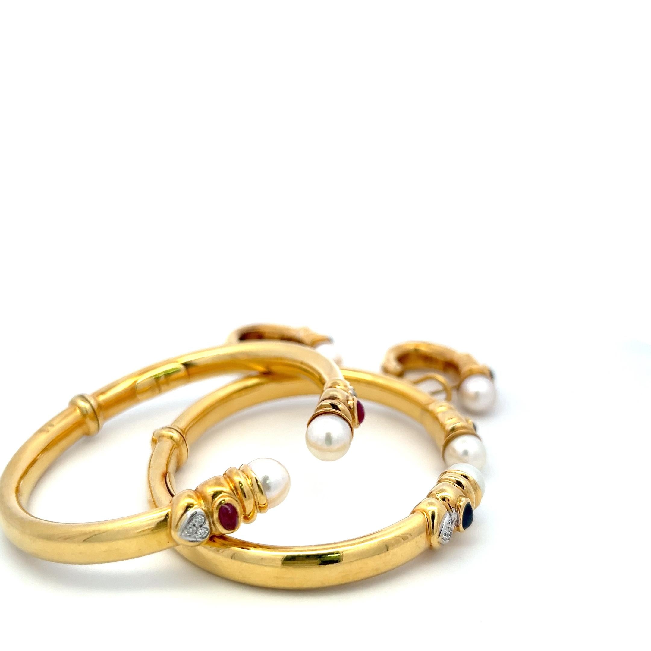 18K YG Bangle Bracelet & Earrings Set 0.45ct Diamond 0.8ct Sapphire & Multi gems