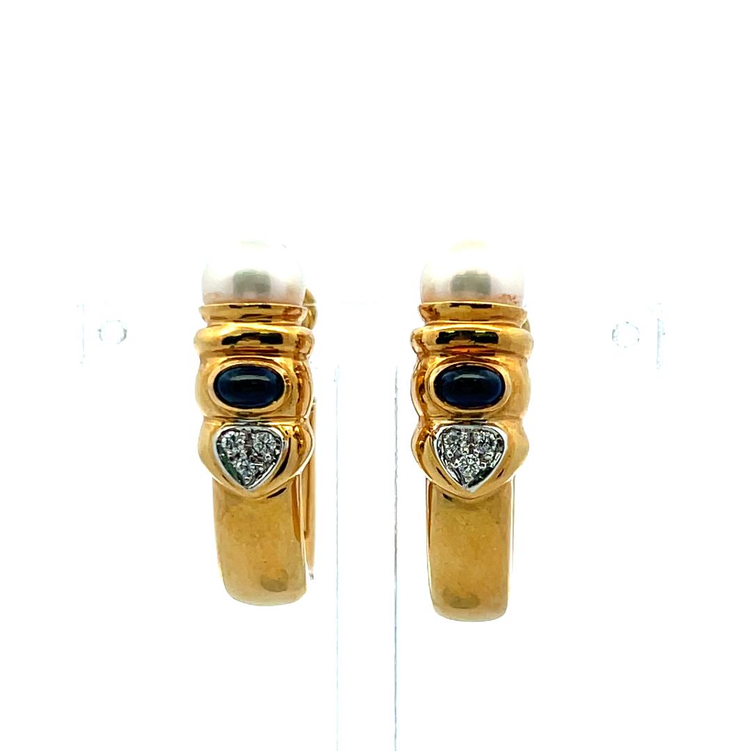 18K YG Bangle Bracelet & Earrings Set 0.45ct Diamond 0.8ct Sapphire & Multi gems