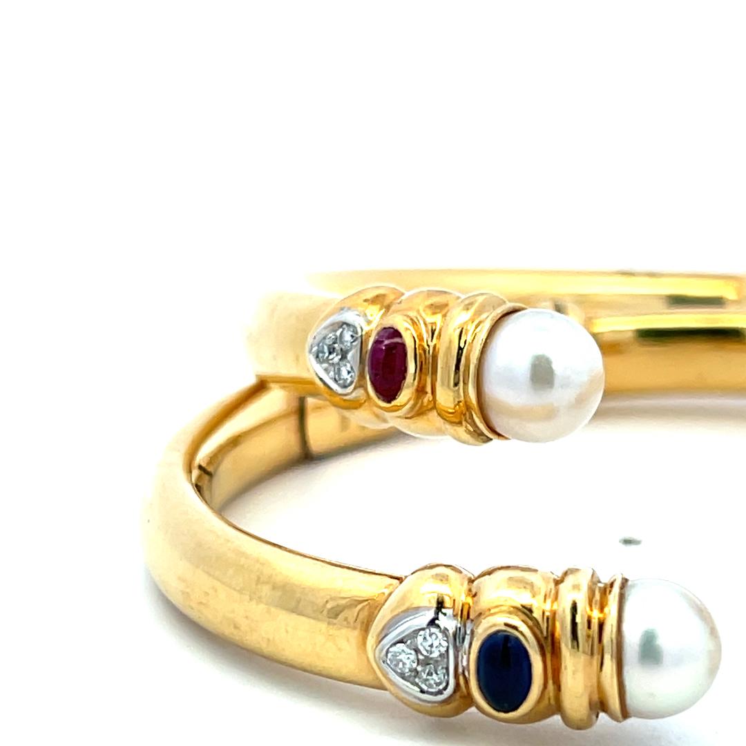 18K YG Bangle Bracelet & Earrings Set 0.45ct Diamond 0.8ct Sapphire & Multi gems