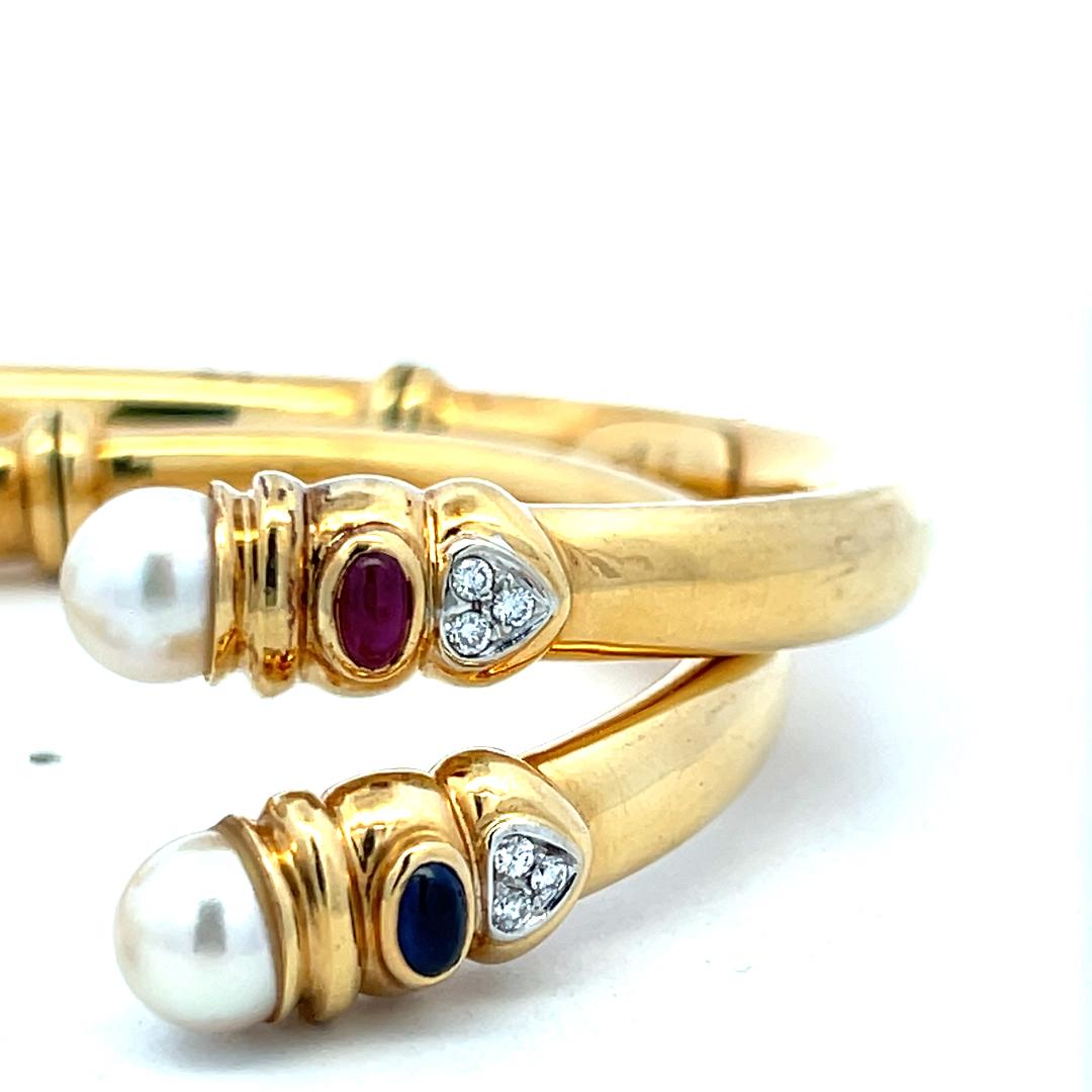 18K YG Bangle Bracelet & Earrings Set 0.45ct Diamond 0.8ct Sapphire & Multi gems