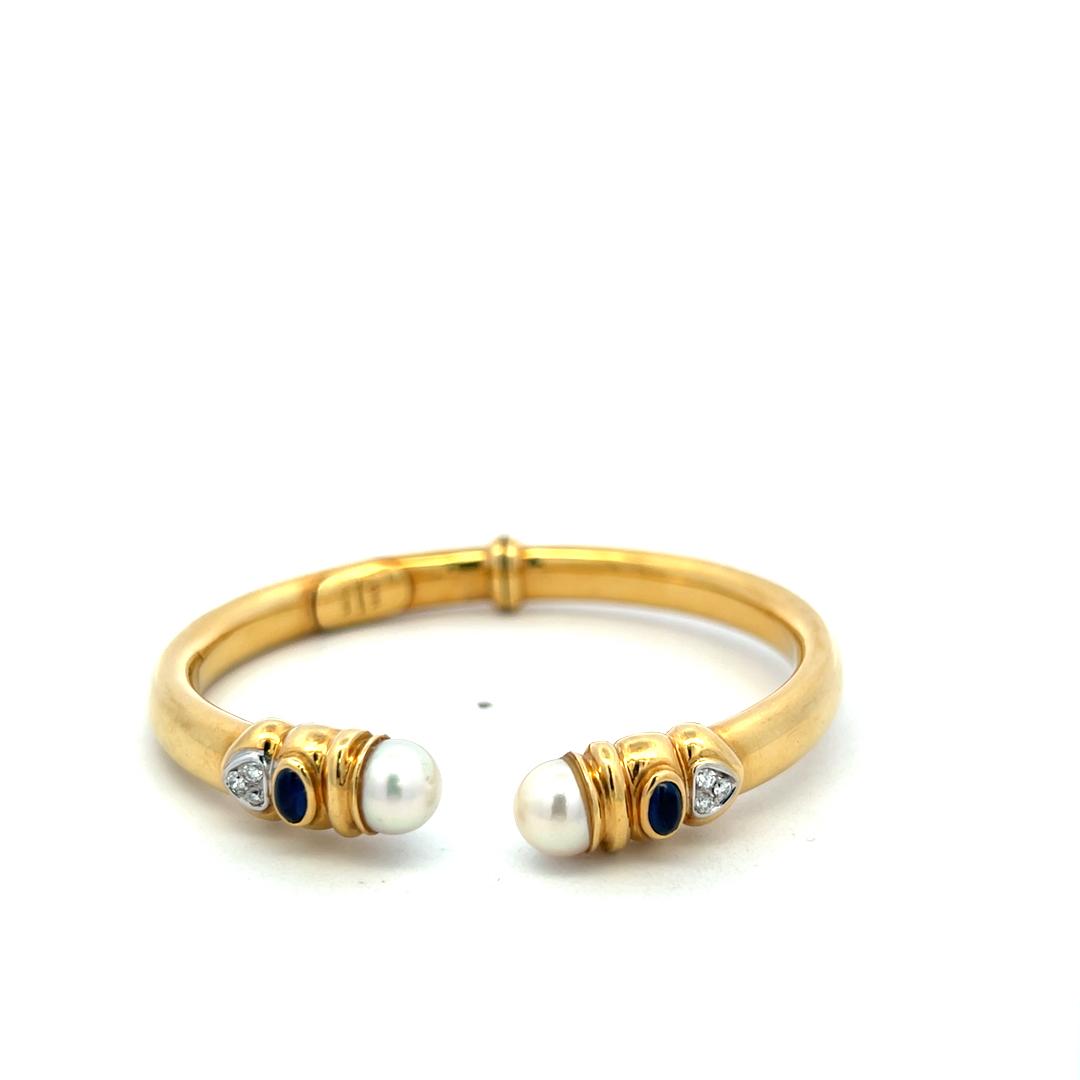 18K YG Bangle Bracelet & Earrings Set 0.45ct Diamond 0.8ct Sapphire & Multi gems