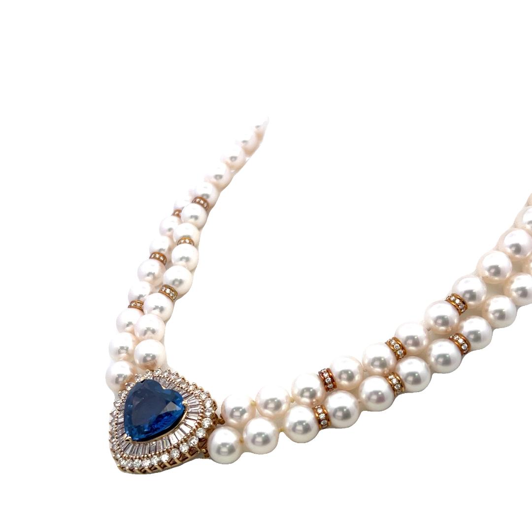 18K YG Heart Shape Choker Necklace with 4ct Mixed Cut Diamonds & 12.8ctSapphire