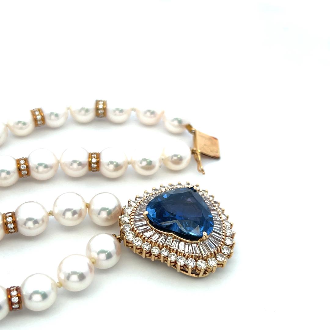 18K YG Heart Shape Choker Necklace with 4ct Mixed Cut Diamonds & 12.8ctSapphire