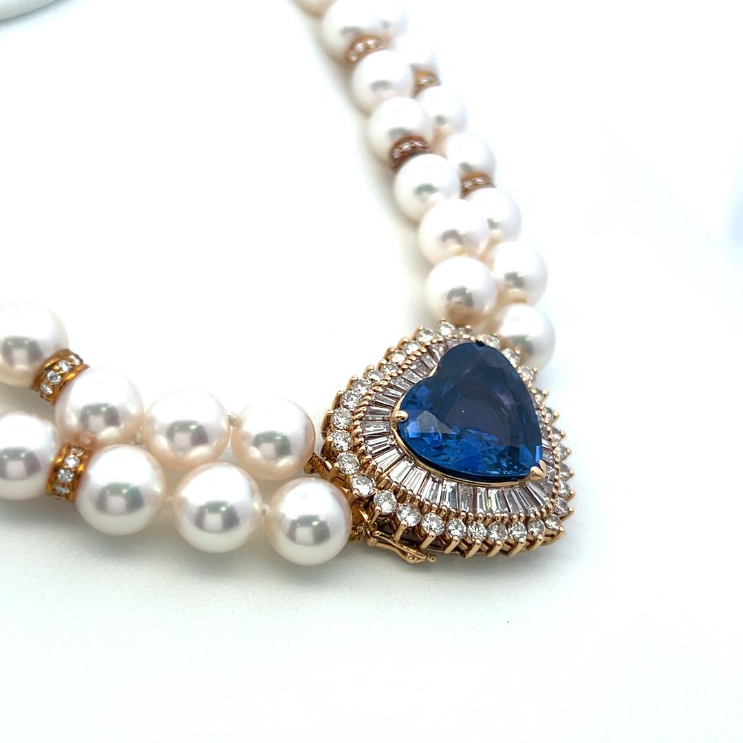 18K YG Heart Shape Choker Necklace with 4ct Mixed Cut Diamonds & 12.8ctSapphire