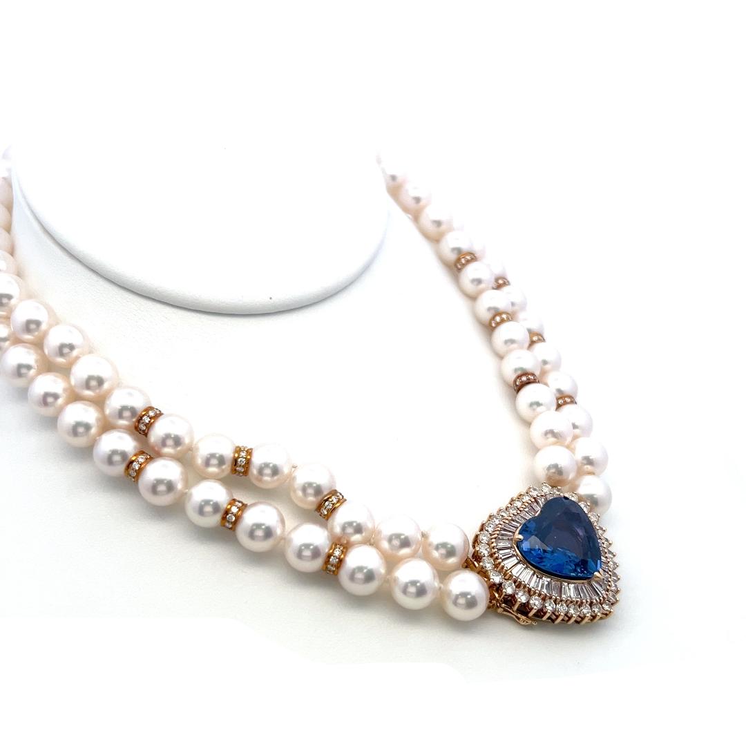 18K YG Heart Shape Choker Necklace with 4ct Mixed Cut Diamonds & 12.8ctSapphire