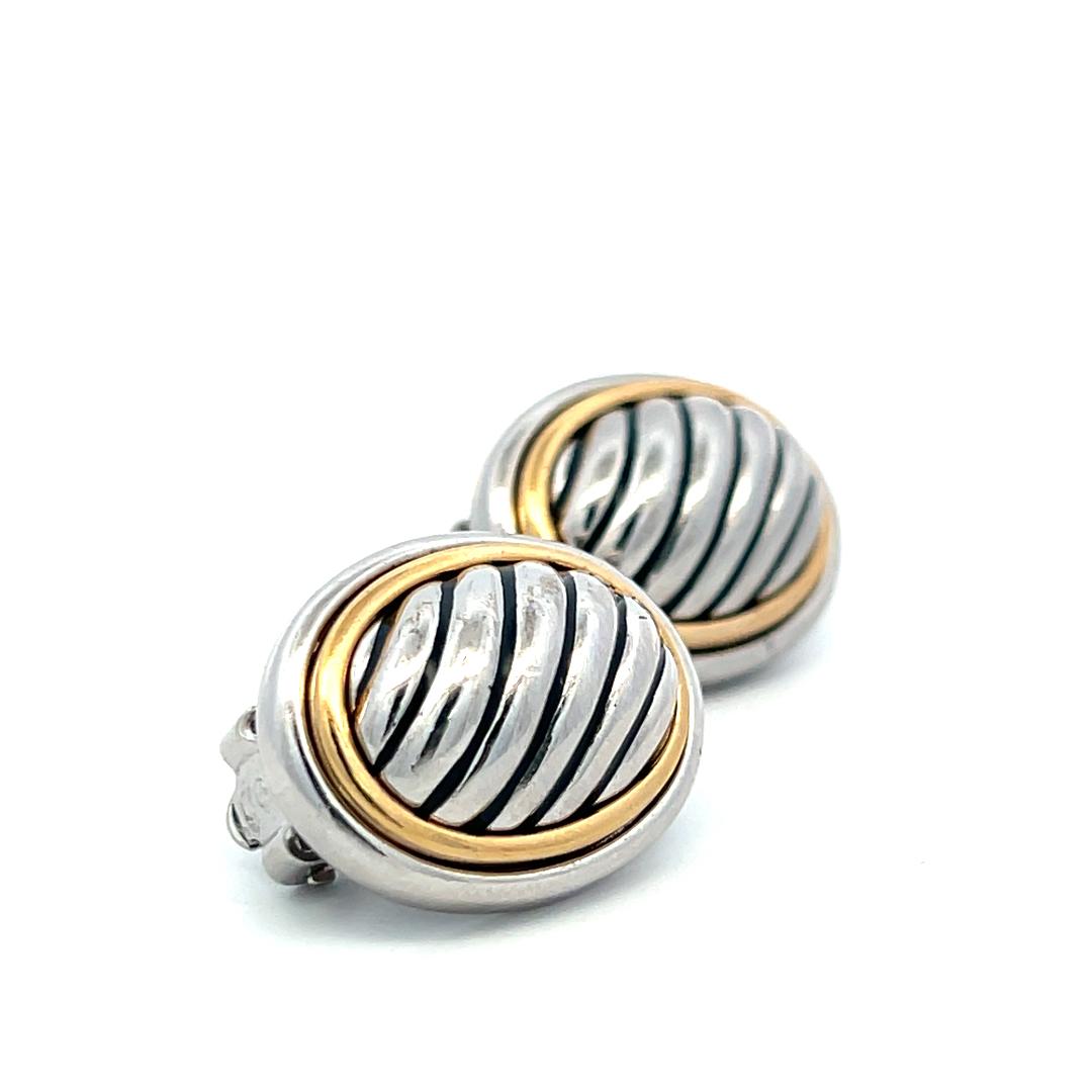 David Yurman Vintage Silver and 18K Gold Clip On Earrings 18.63 Grams
