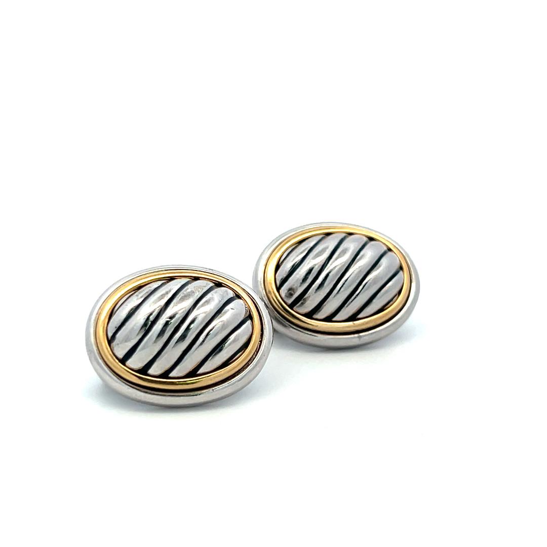 David Yurman Vintage Silver and 18K Gold Clip On Earrings 18.63 Grams