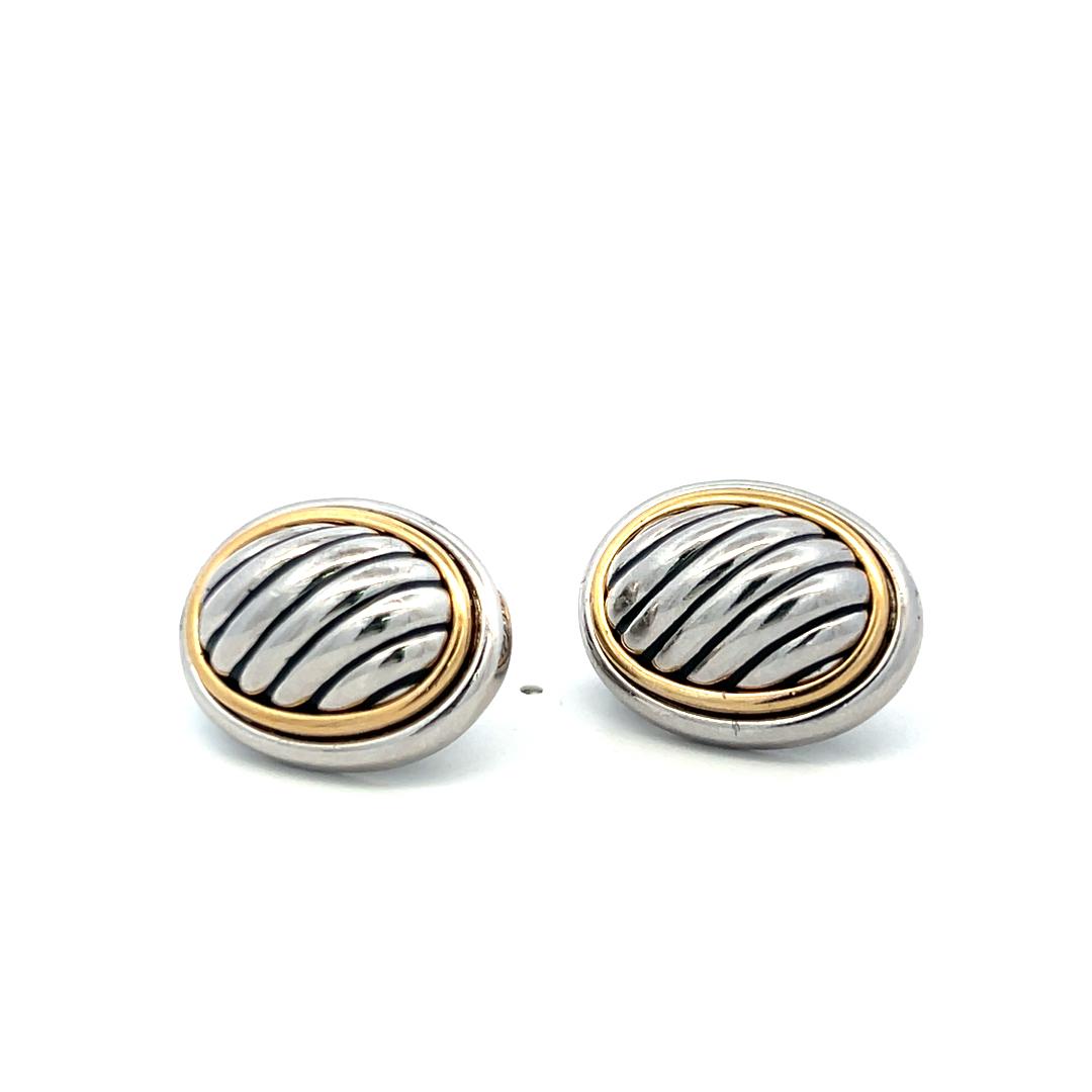 David Yurman Vintage Silver and 18K Gold Clip On Earrings 18.63 Grams