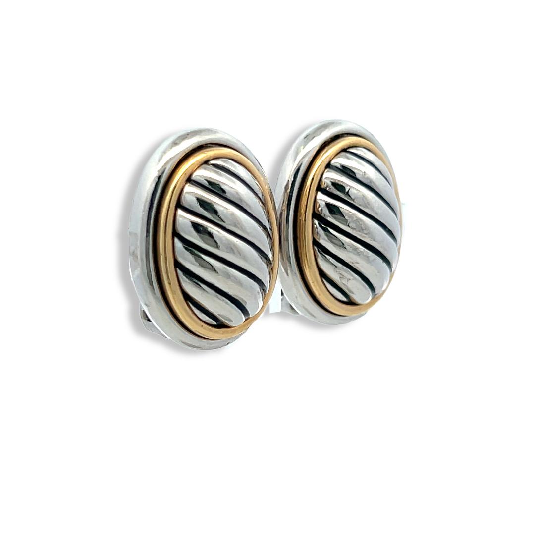 David Yurman Vintage Silver and 18K Gold Clip On Earrings 18.63 Grams